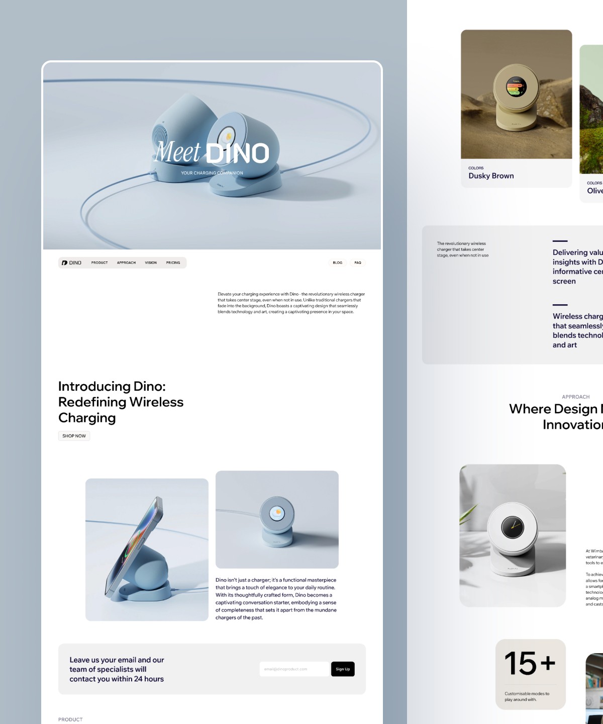 Screenshot of Dino product landing page website