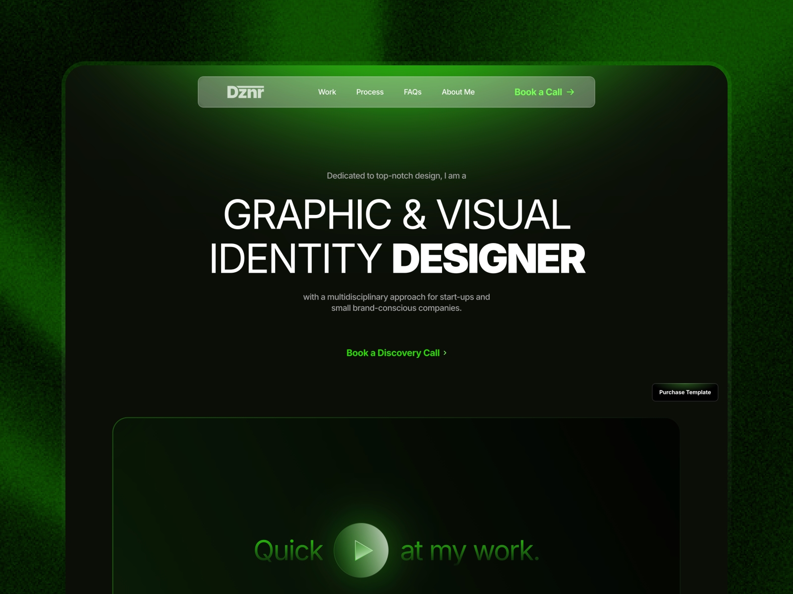 Screenshot of Dznr portfolio website for graphic designer website