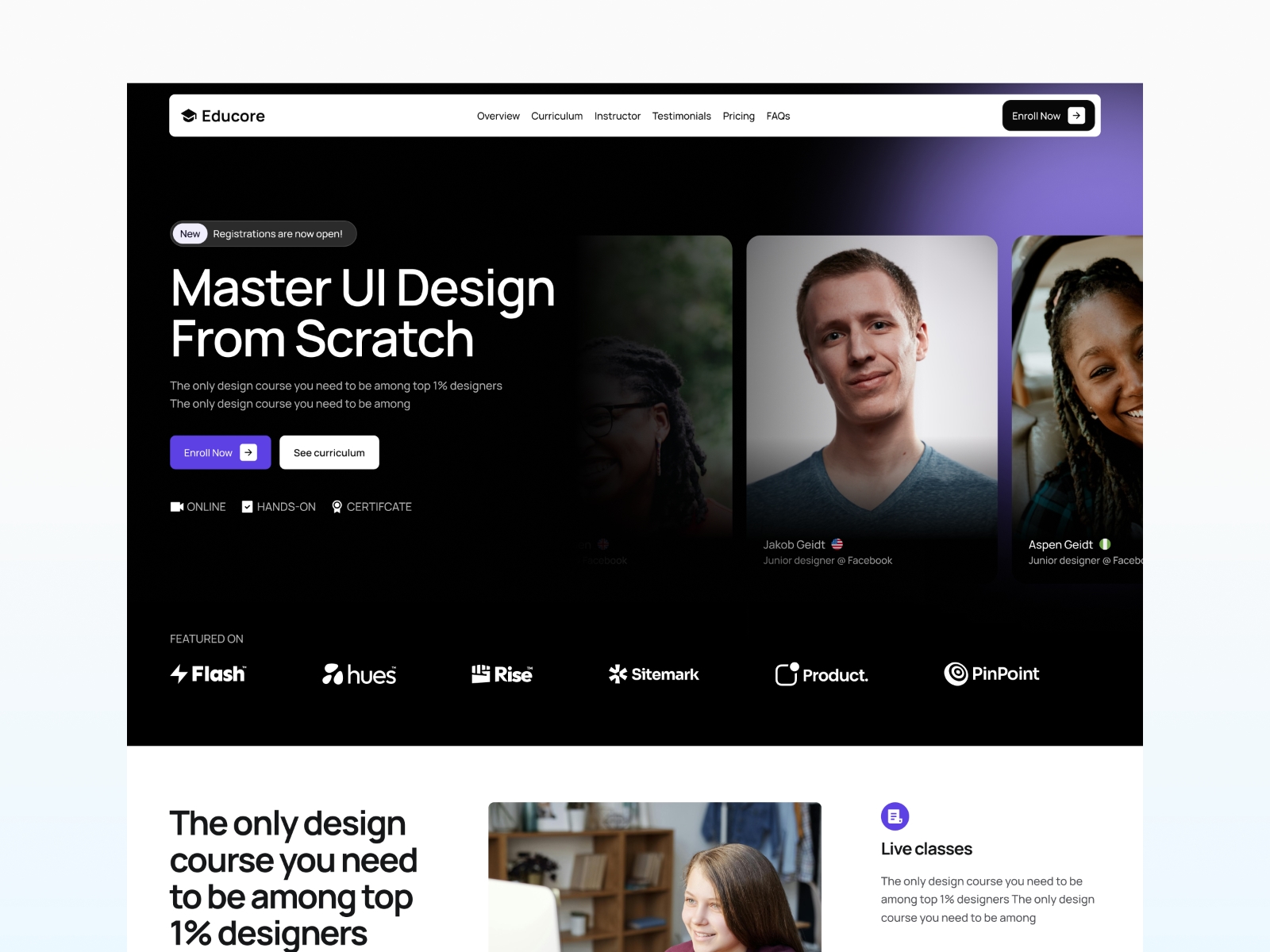 Screenshot of Educore website
