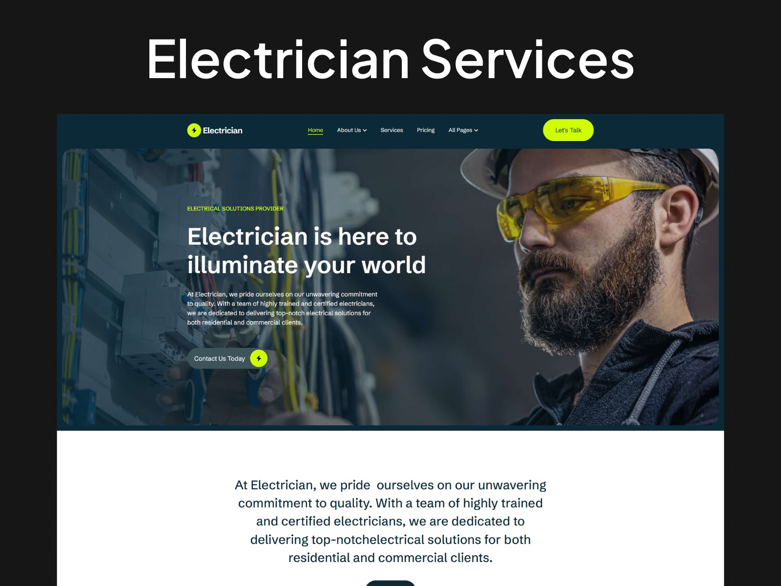 Screenshot of Electrician website