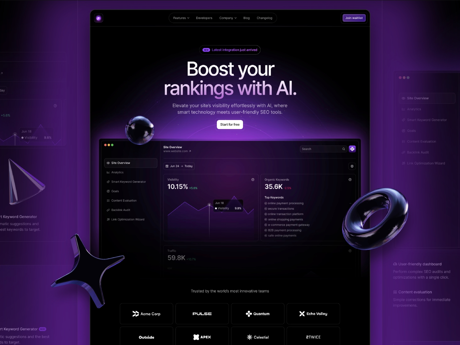 Screenshot of Elements website