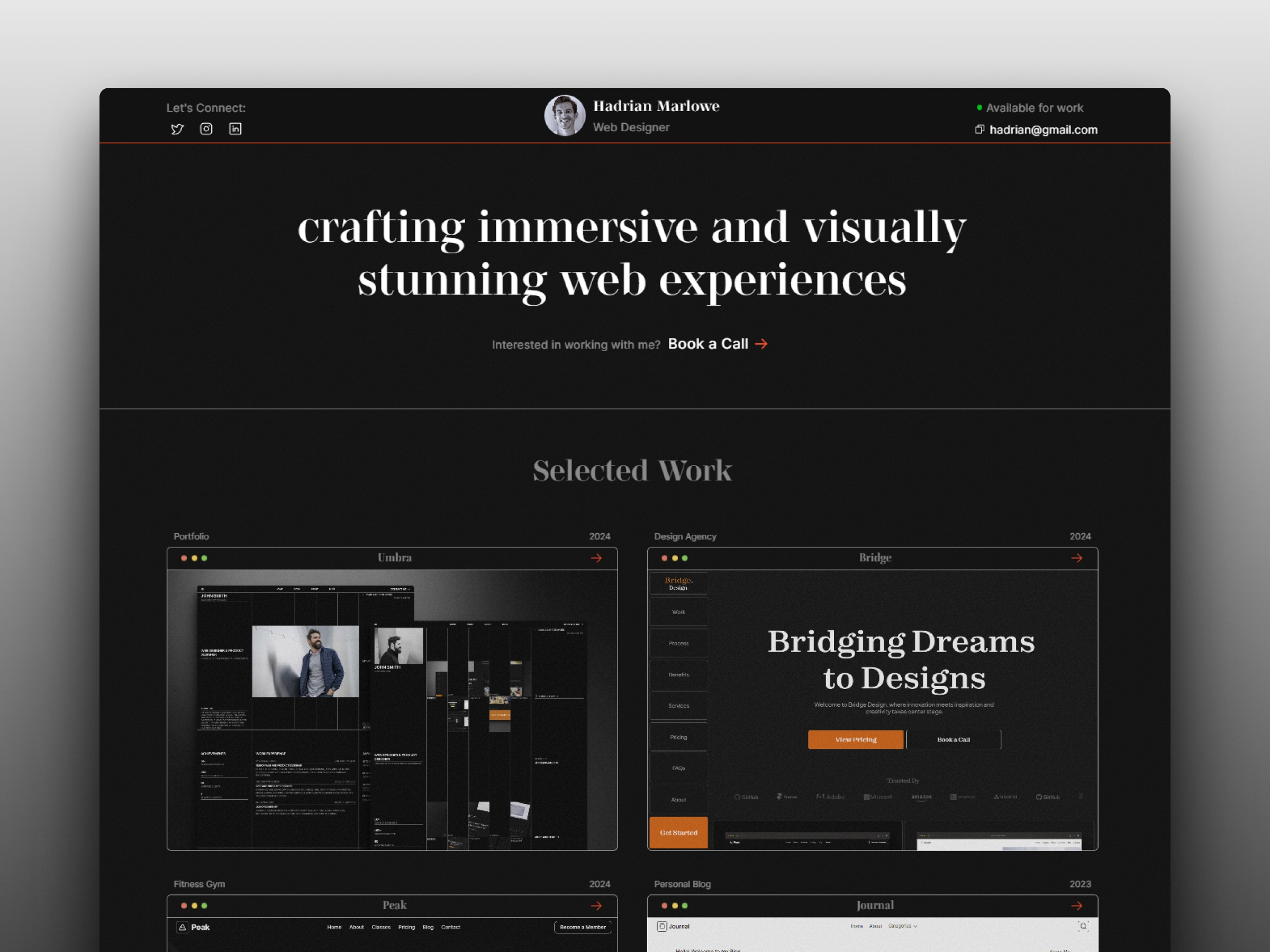 Screenshot of Ember portfolio template website