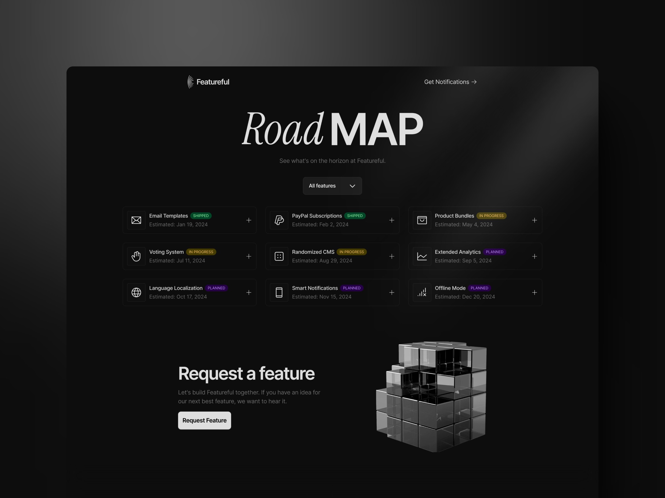 Screenshot of Featureful website