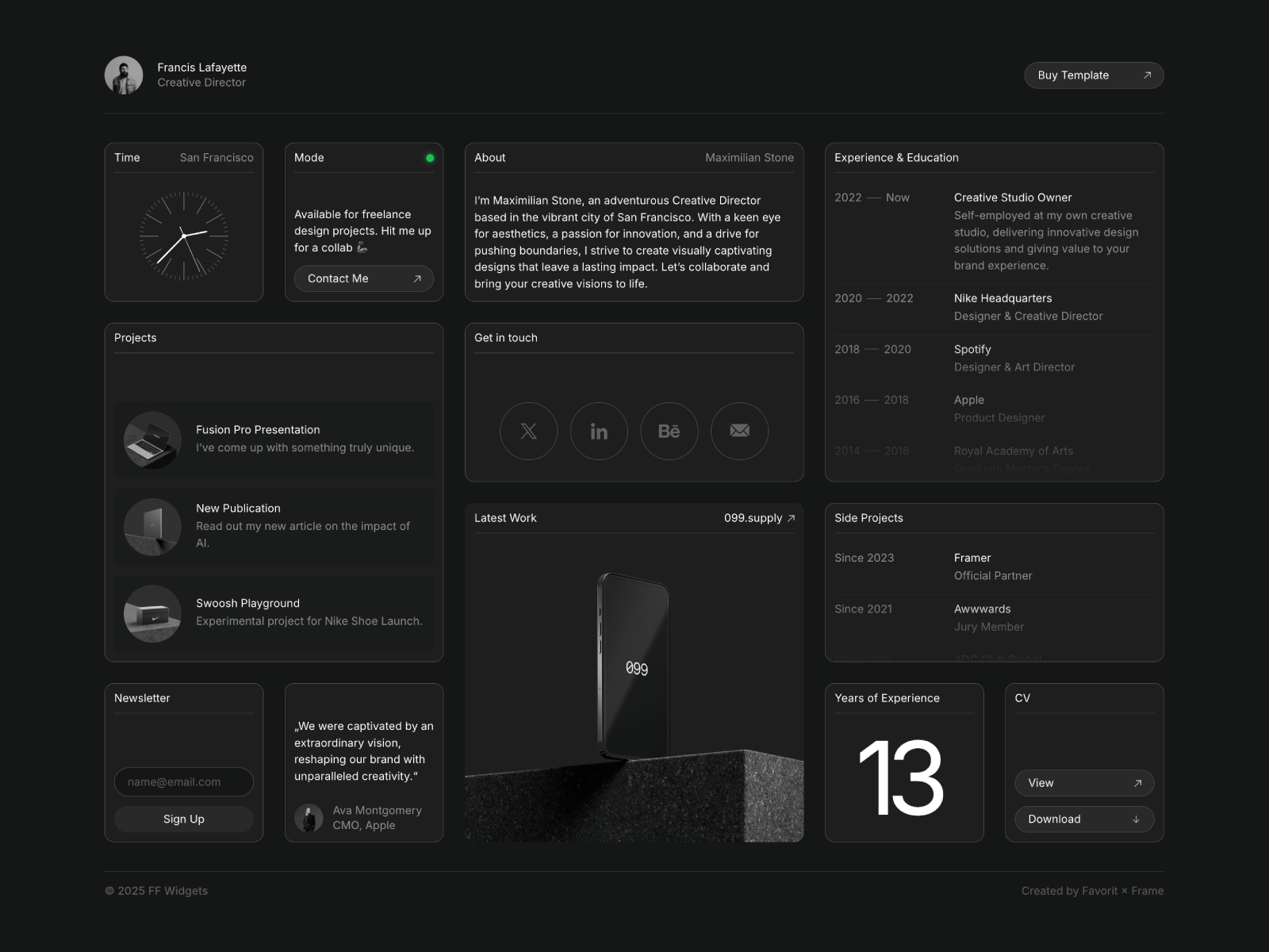 Screenshot of Ffwidgets website