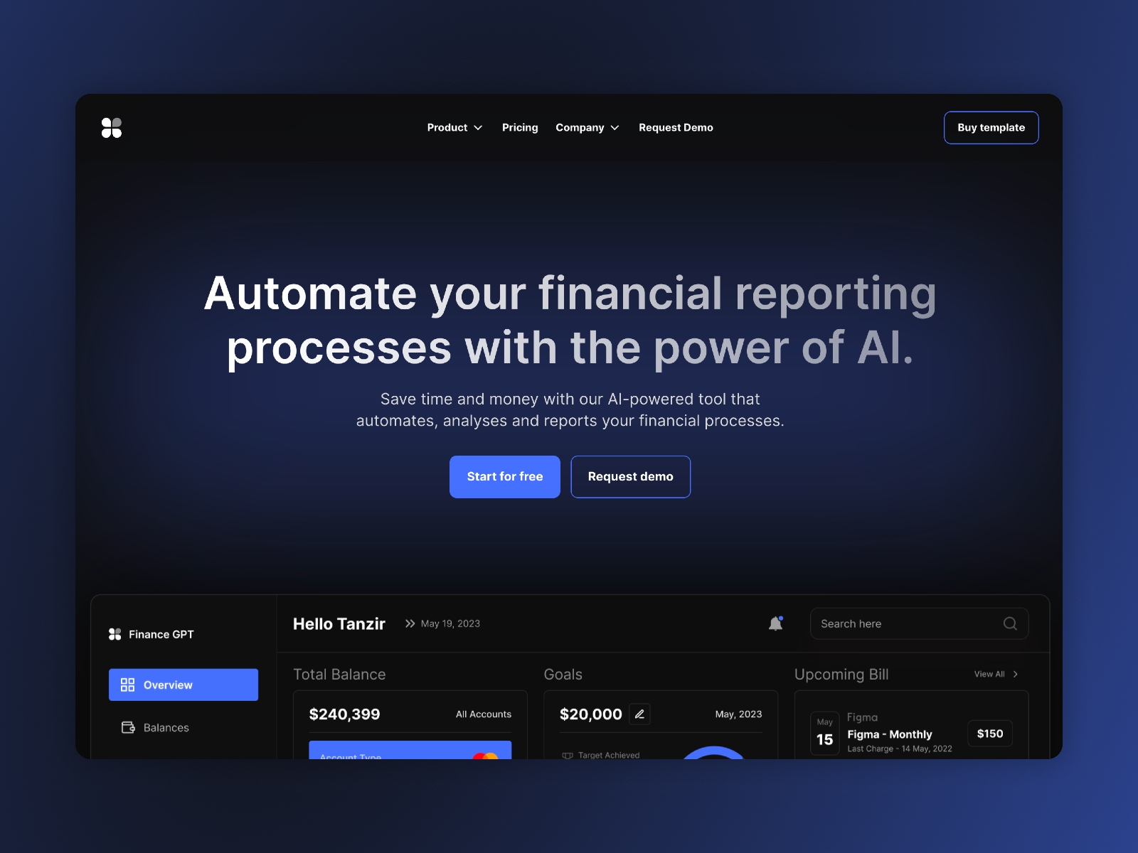 Screenshot of Financial gpt website