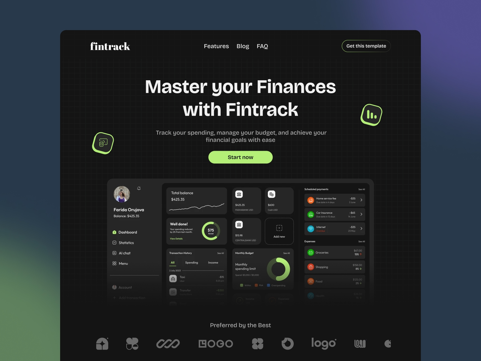 Screenshot of Fintrack website