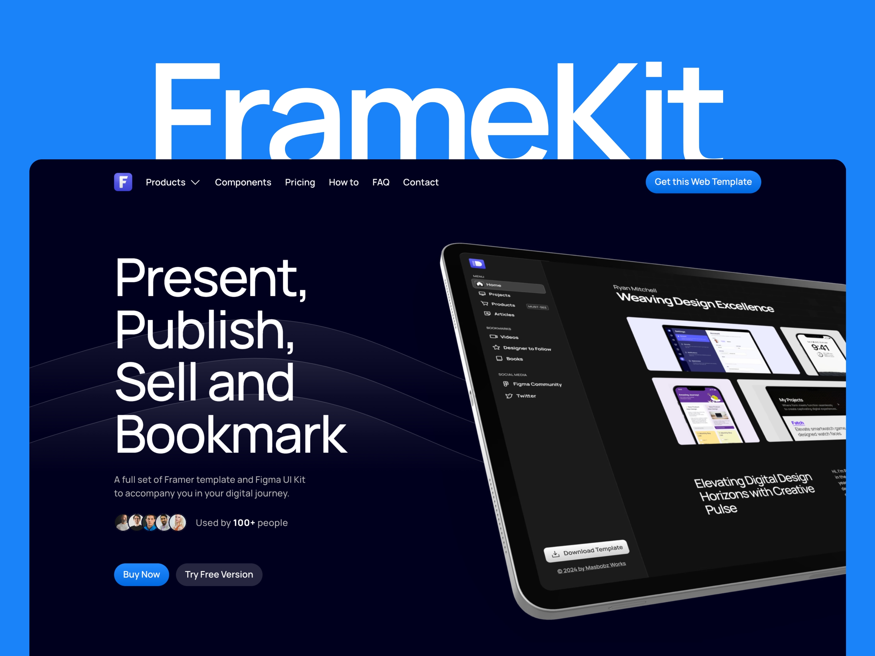 Screenshot of Framekit design kit framer website template website