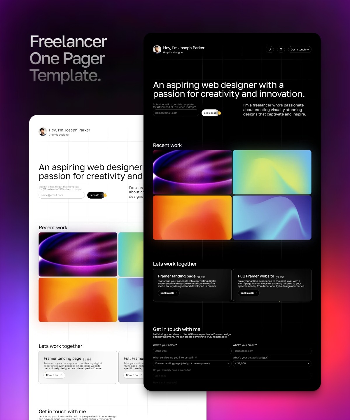 Screenshot of Freelancer one pager website