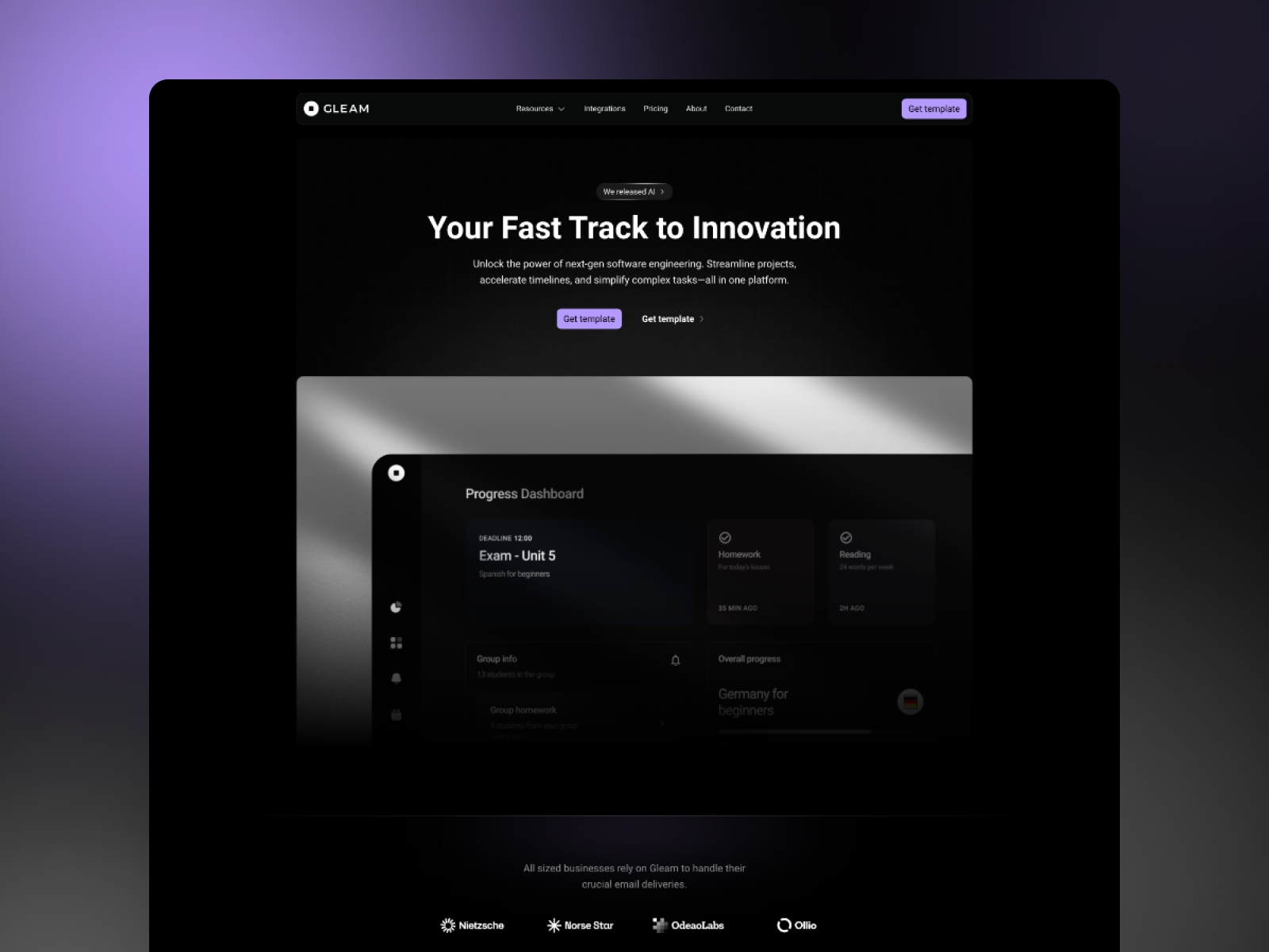 Screenshot of Gleam website