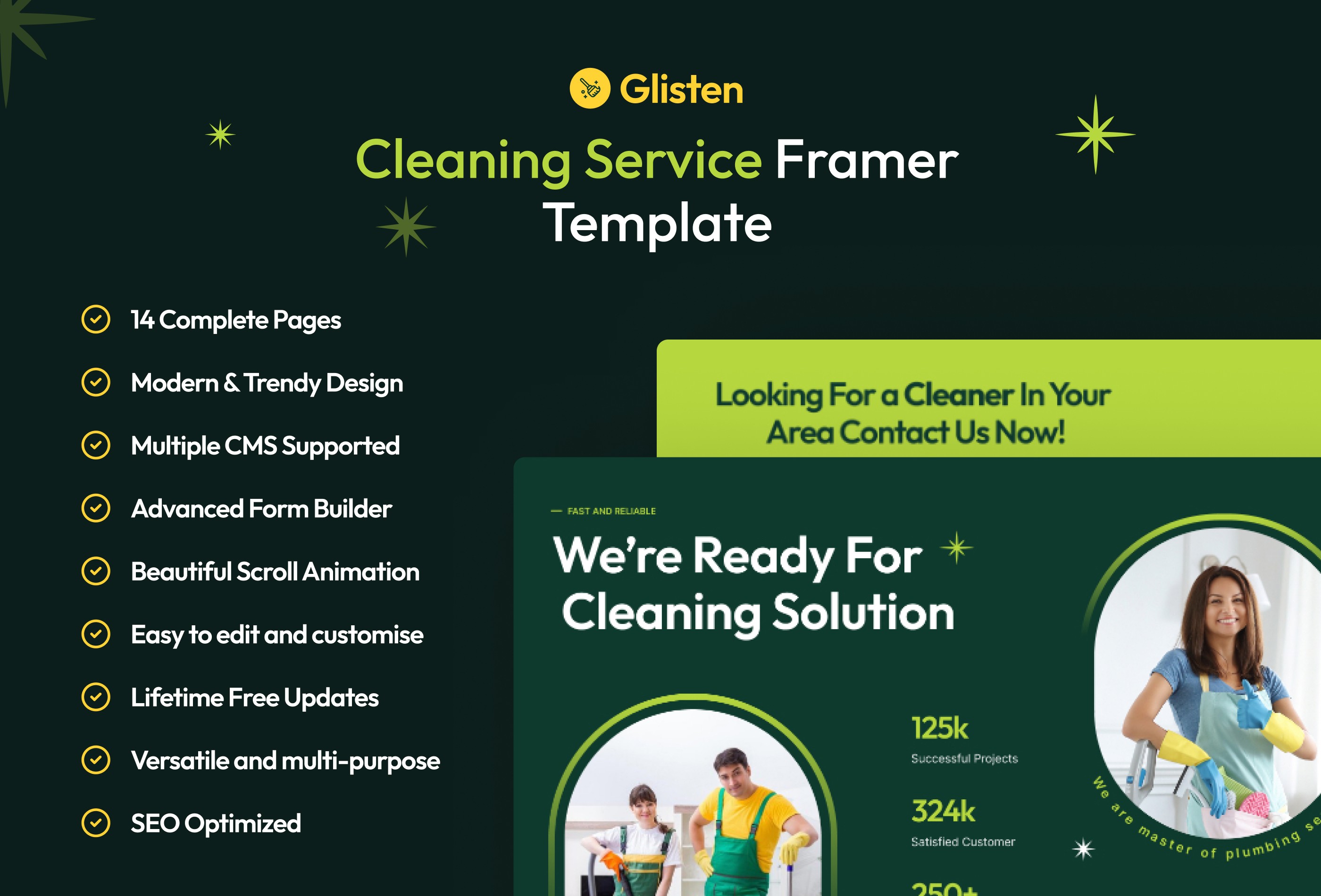 Screenshot 2 of Glisten cleaning service framer template