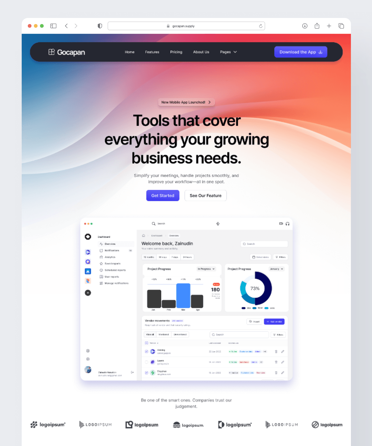 Screenshot of Gocapan saas landing page business website
