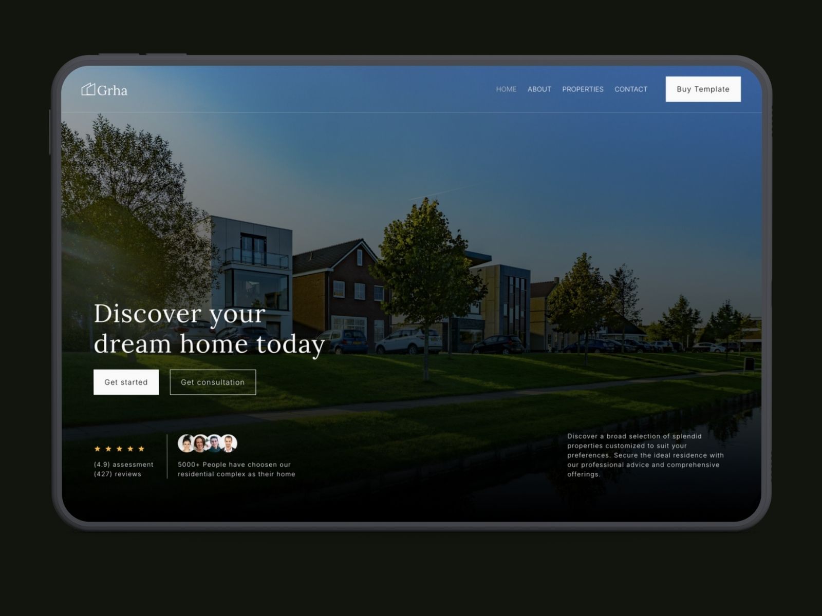 Screenshot of Grha real estate website template website