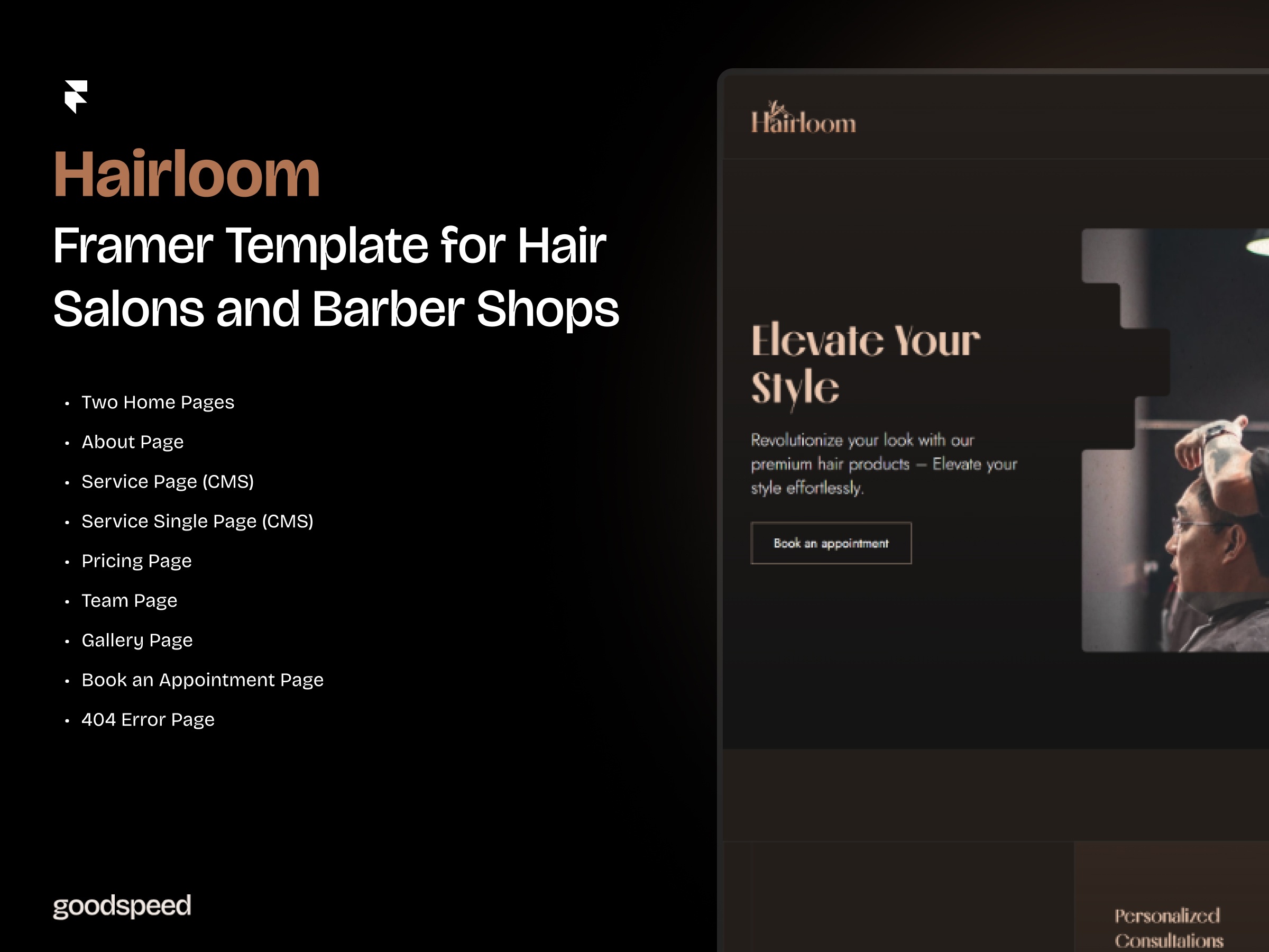 Screenshot of Hairloom hair salon template website