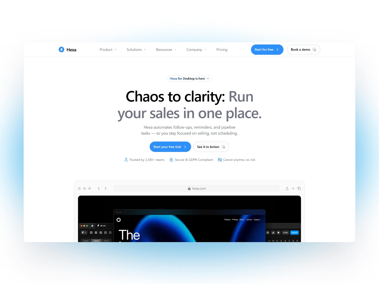 Screenshot of Hexa website