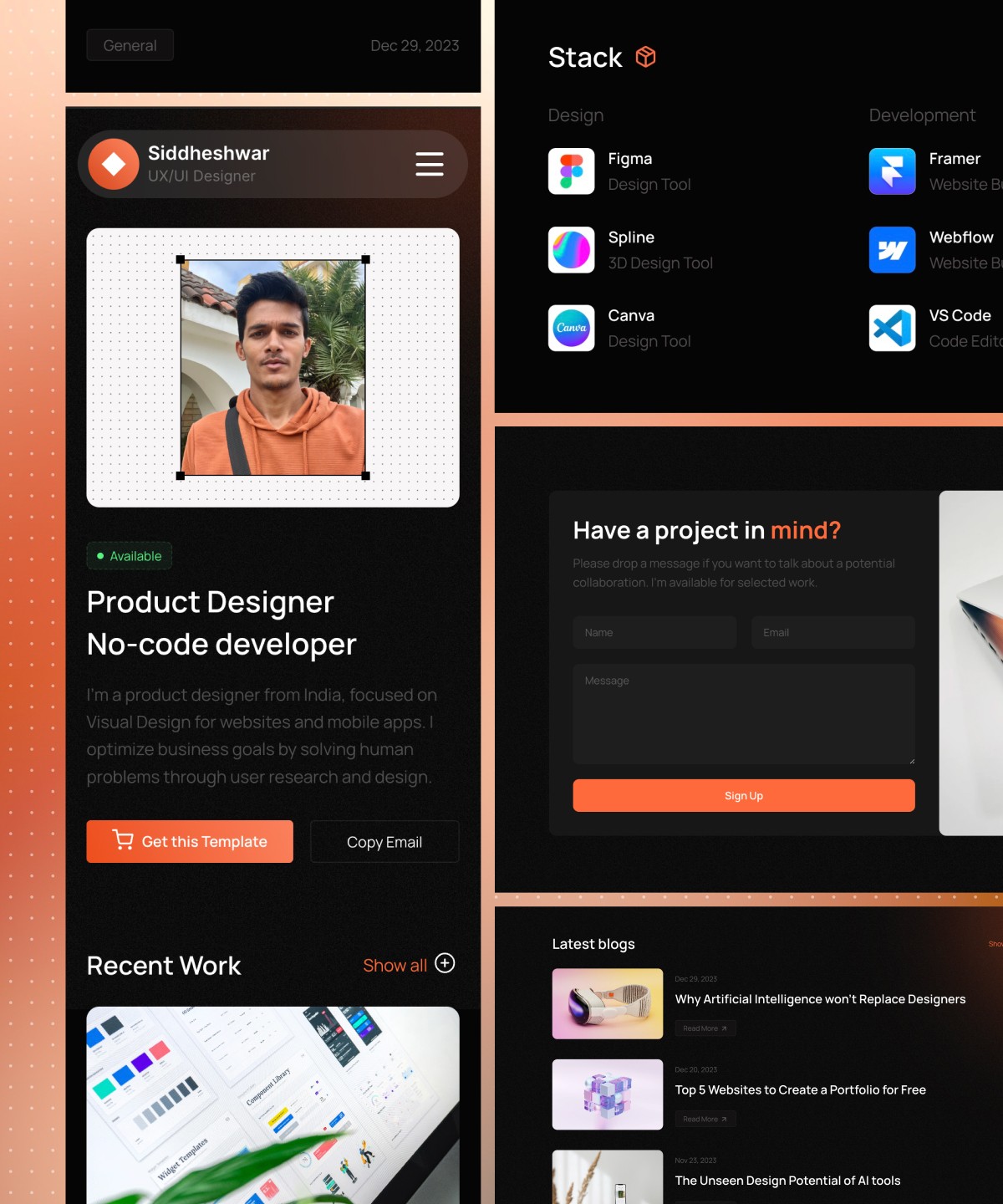 Screenshot of Horizonx framer portfolio template website