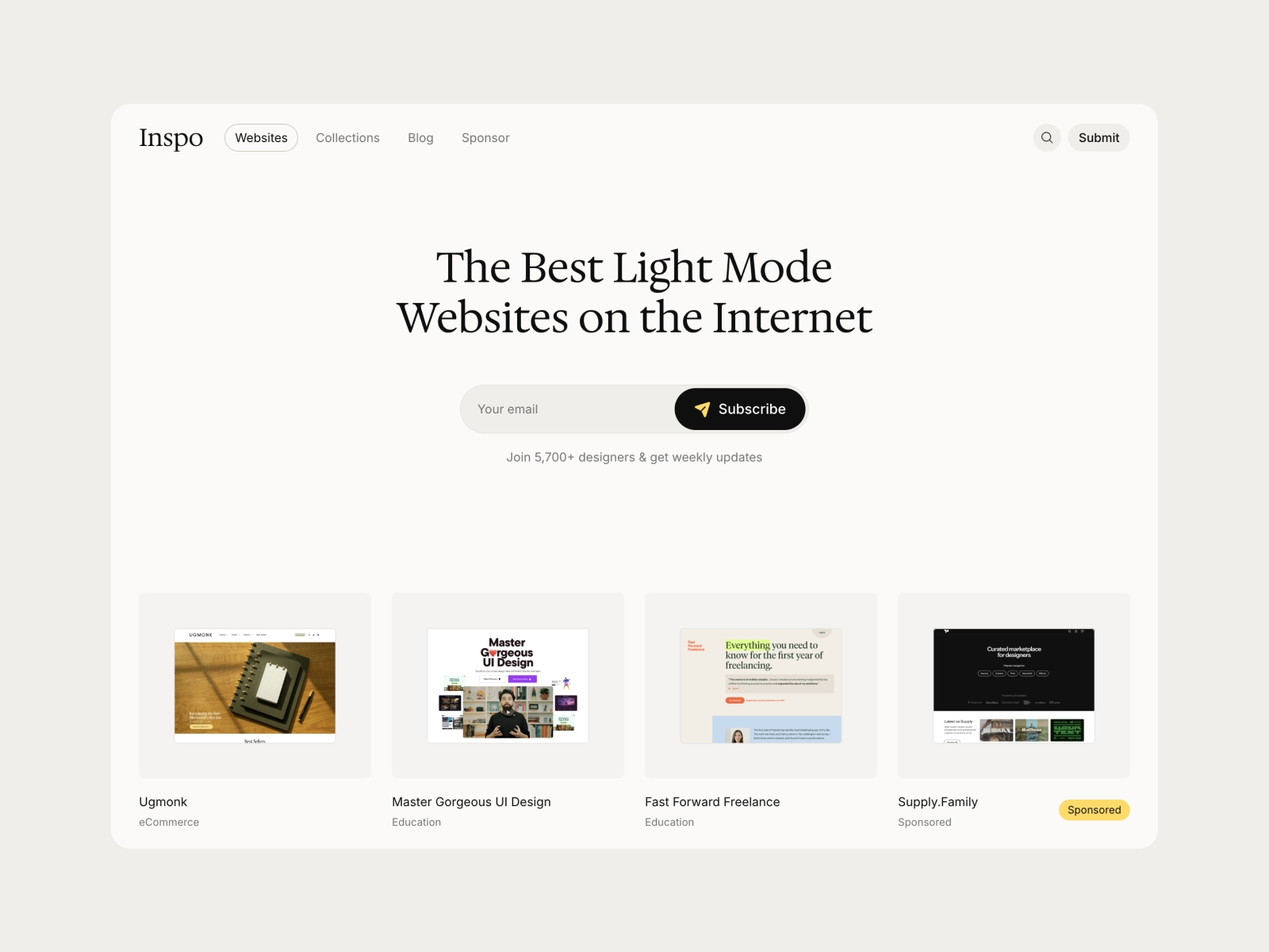 Screenshot of Inspo website