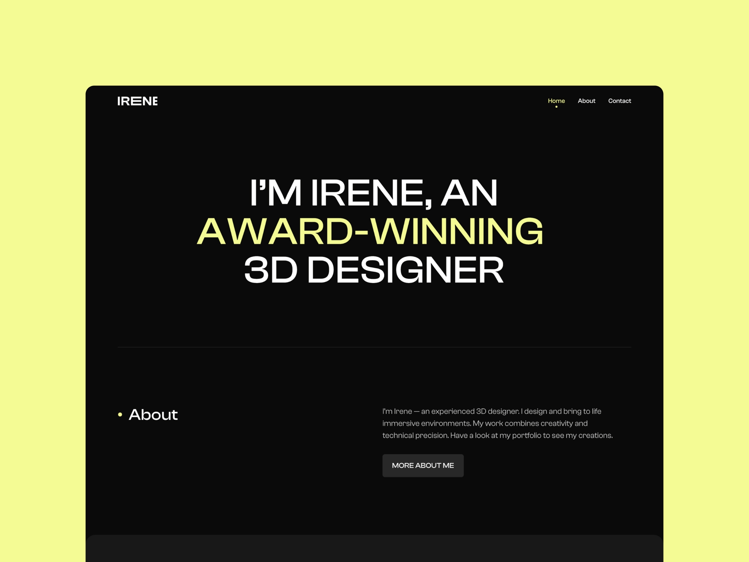 Screenshot of Irene website