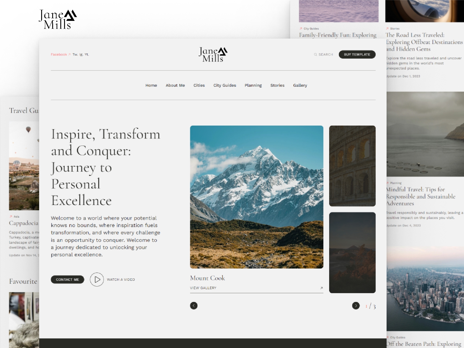 Screenshot of Jane mills personal travel blogger website
