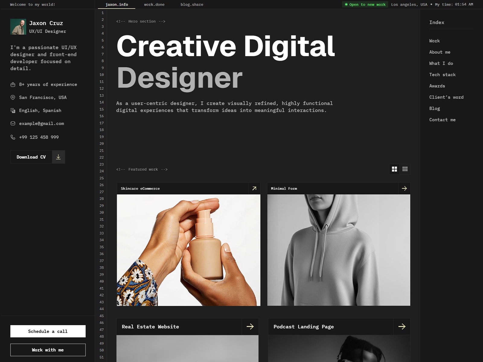 Screenshot of Jaxon cruz website