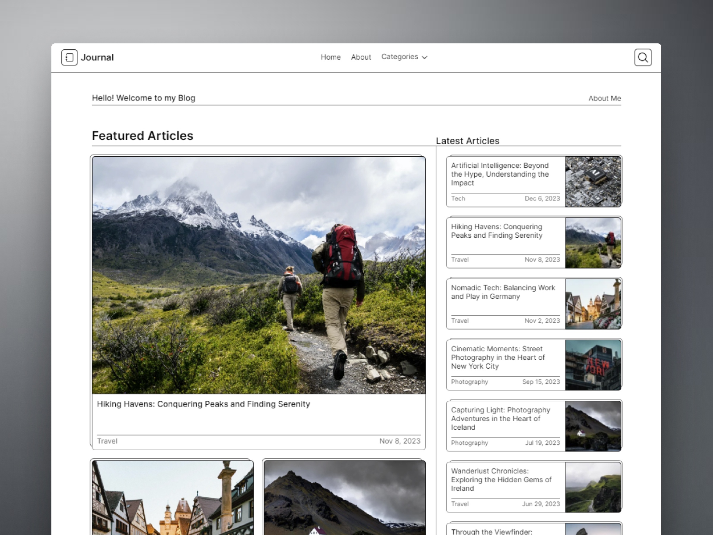 Screenshot of Journal personal blog template website