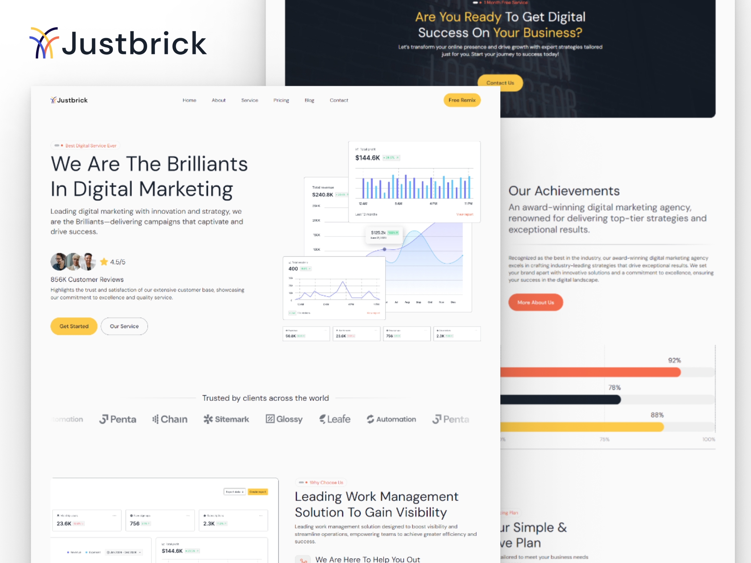 Screenshot of Justbrick digital marketing saas website website