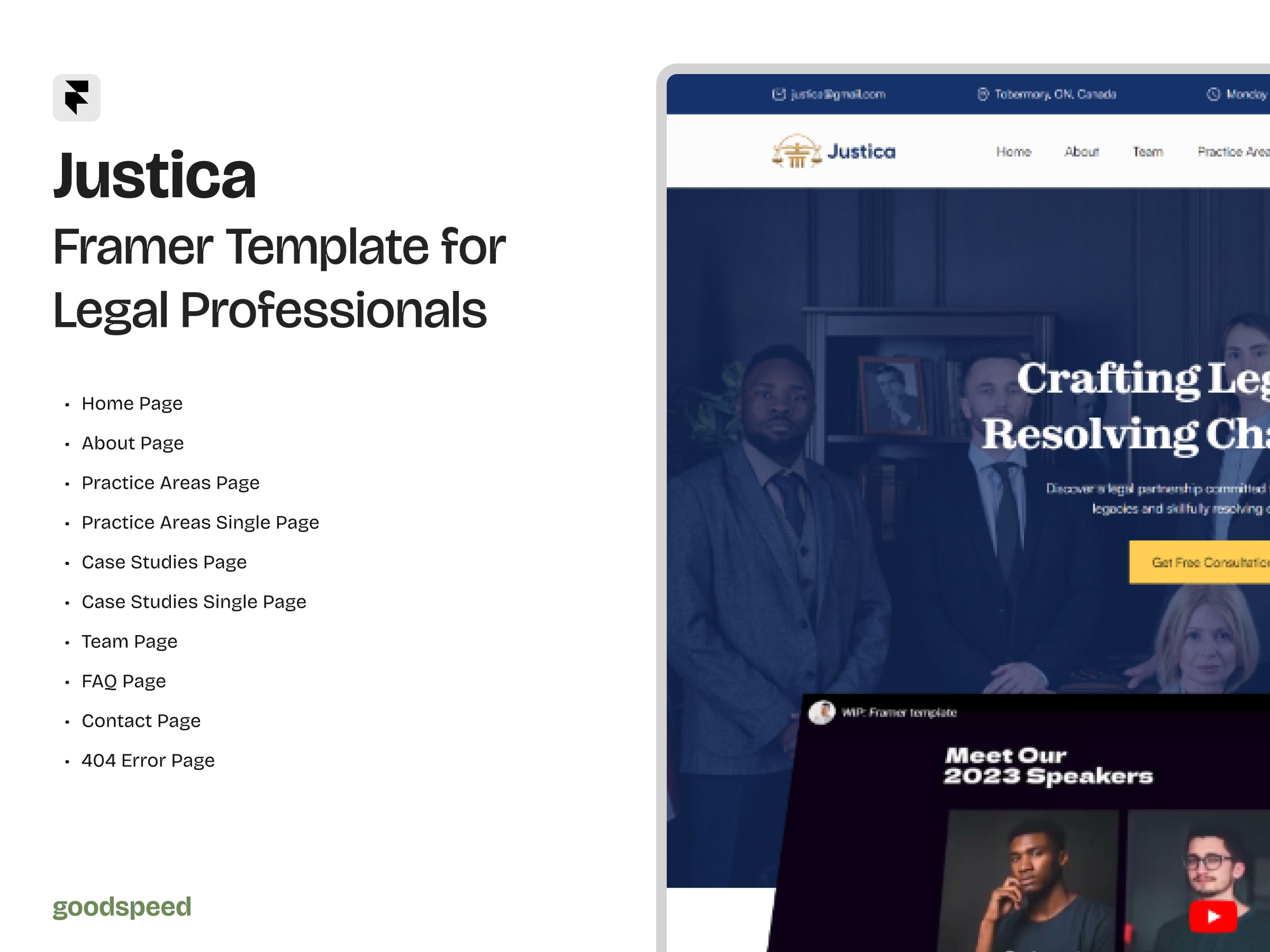 Screenshot of Justica law firm template website