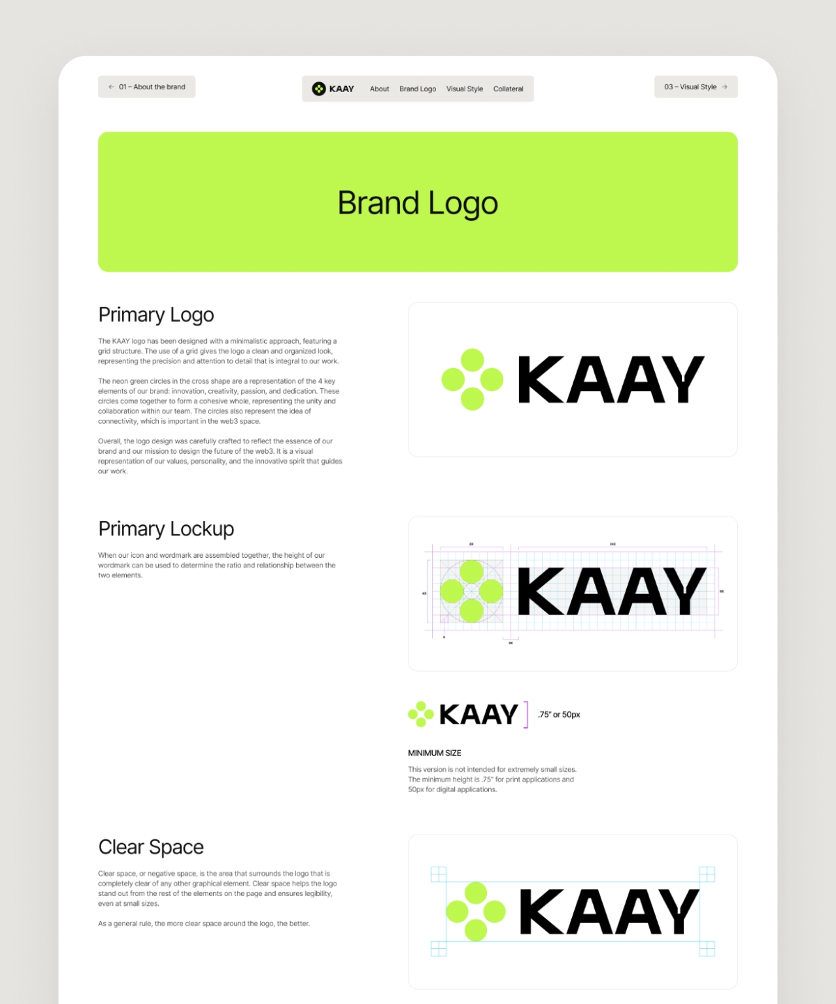 Screenshot of Kaay brand guidelines template website