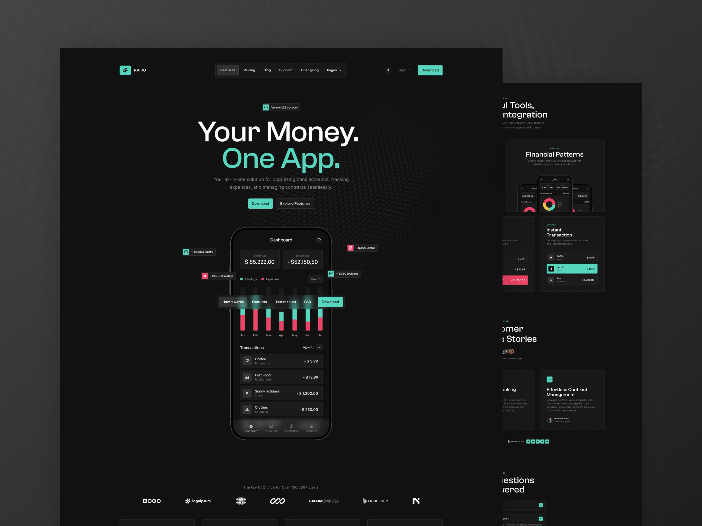 Screenshot of Kaiko website
