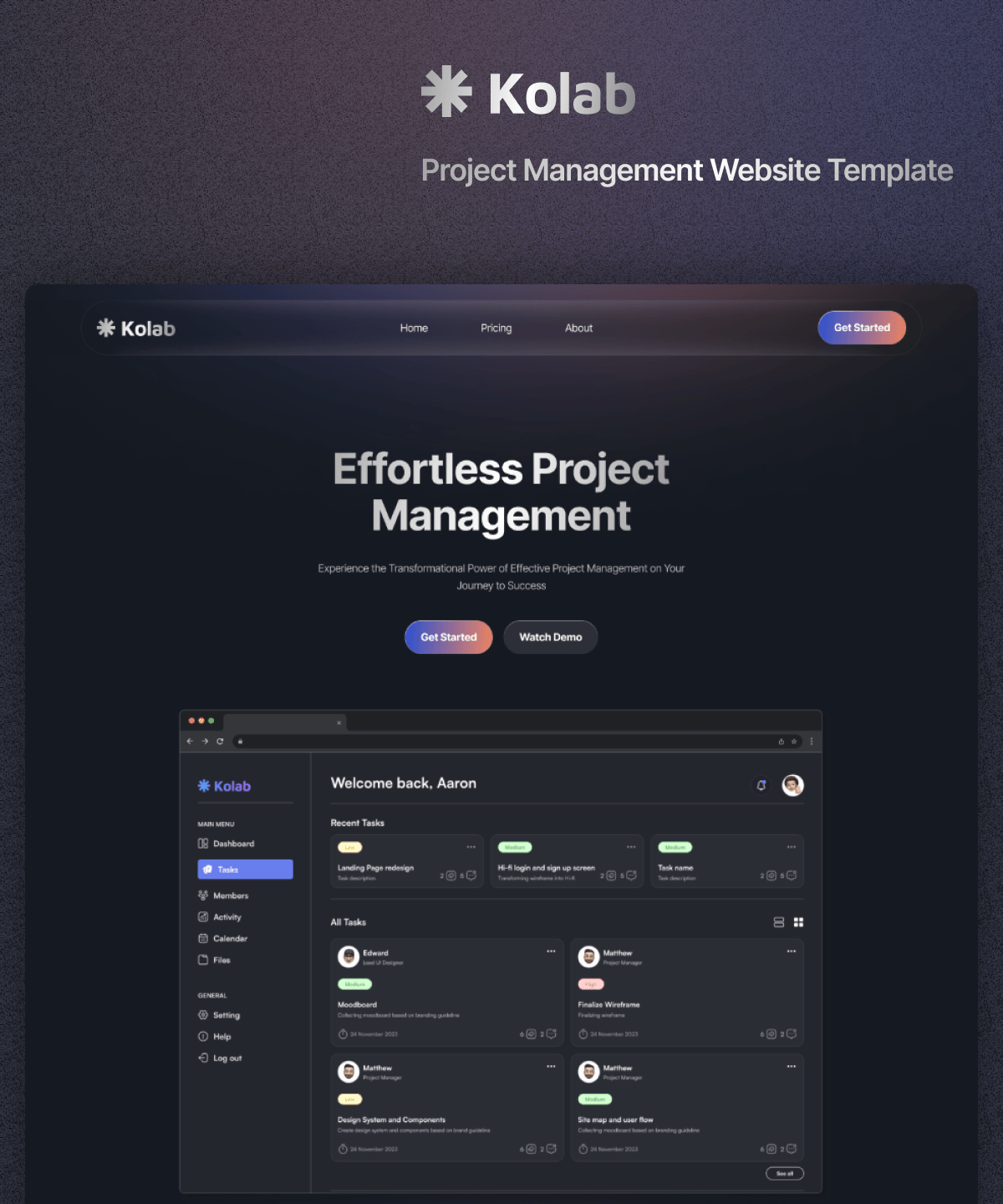 Screenshot of Kolab project management website template website