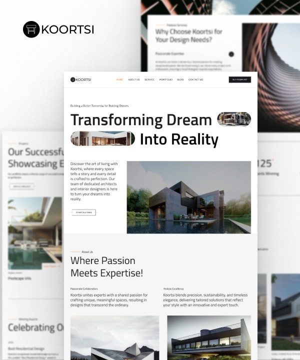 Screenshot of Koortsi inspiring interior design solutions website