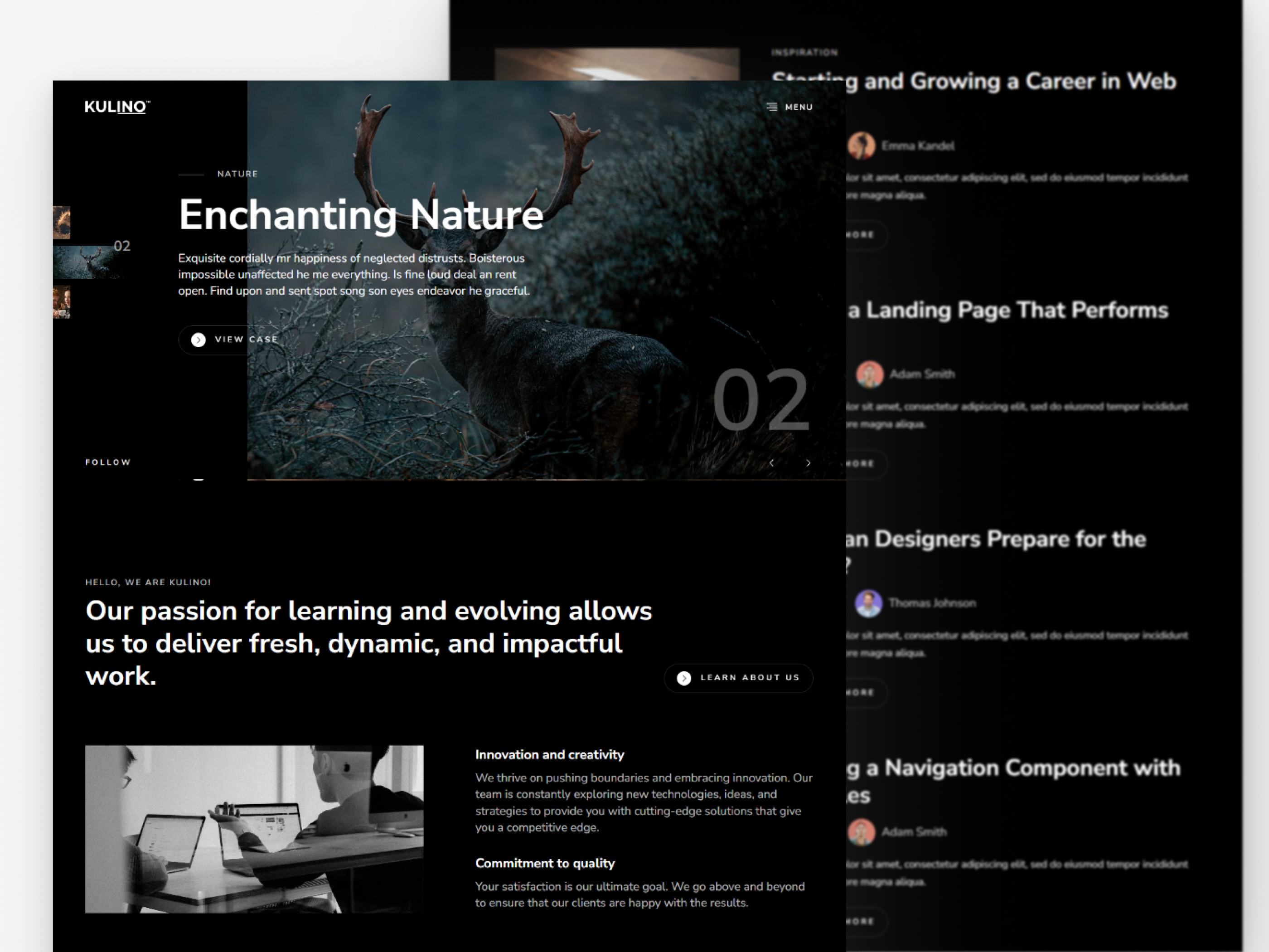 Screenshot 2 of Kulino creative portfolio website