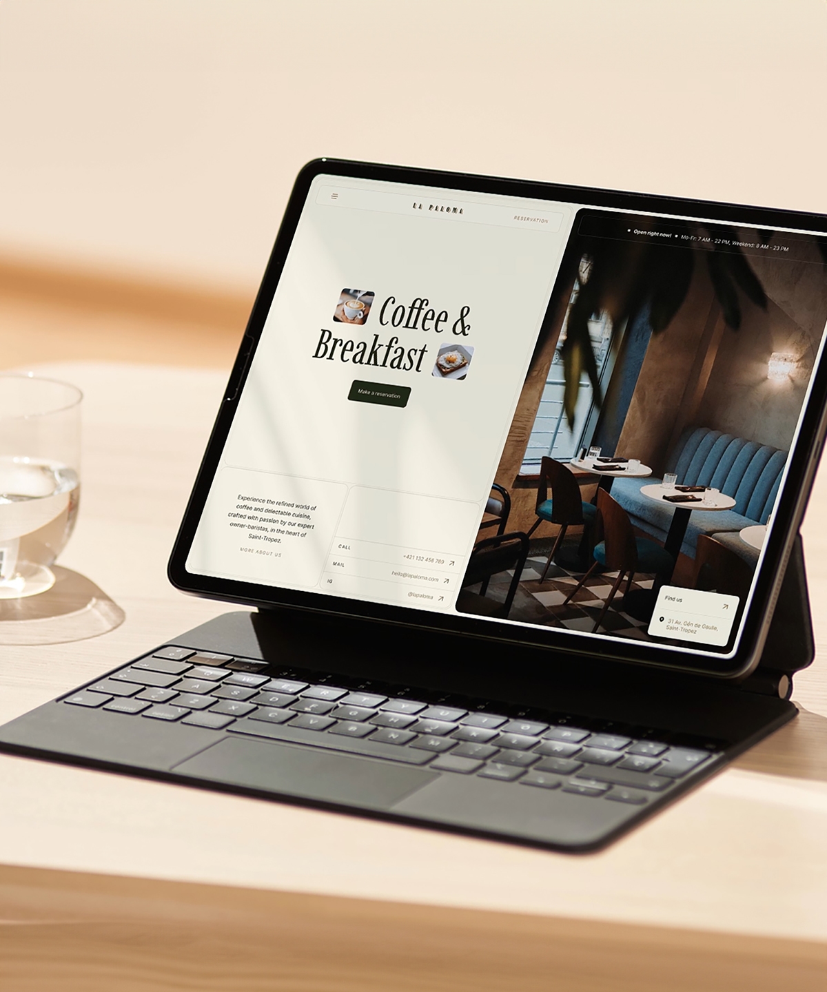 Screenshot of La paloma cafe bar or restaurant framer template website
