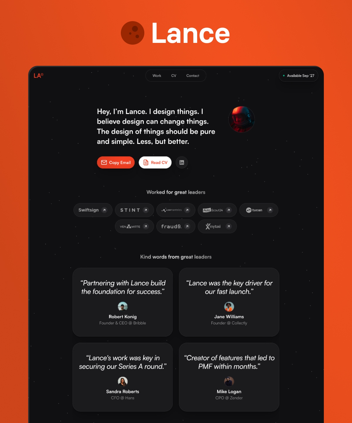 Screenshot of Lance website