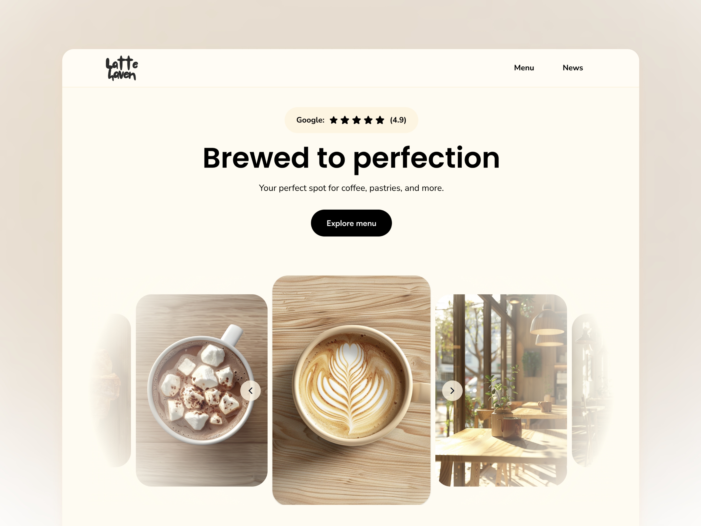 Screenshot of Latte cafe restaurant template website