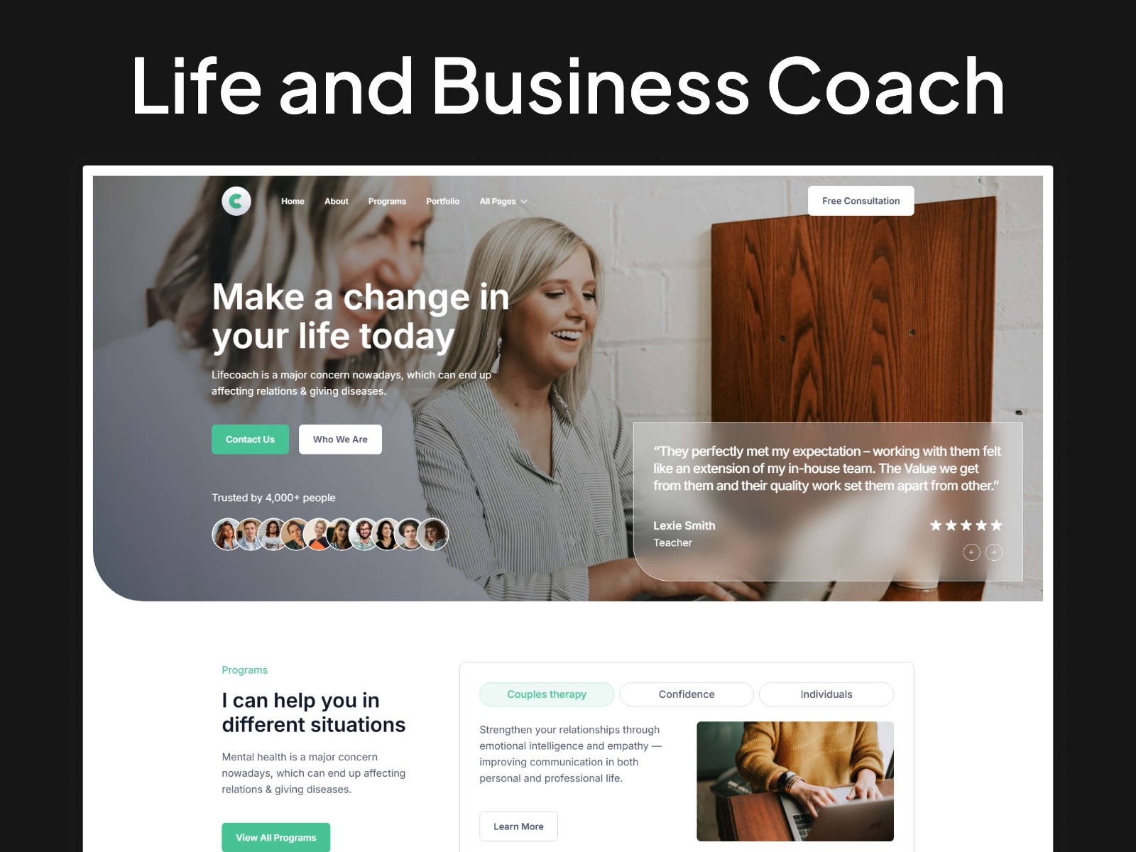 Screenshot of Lifecoach website