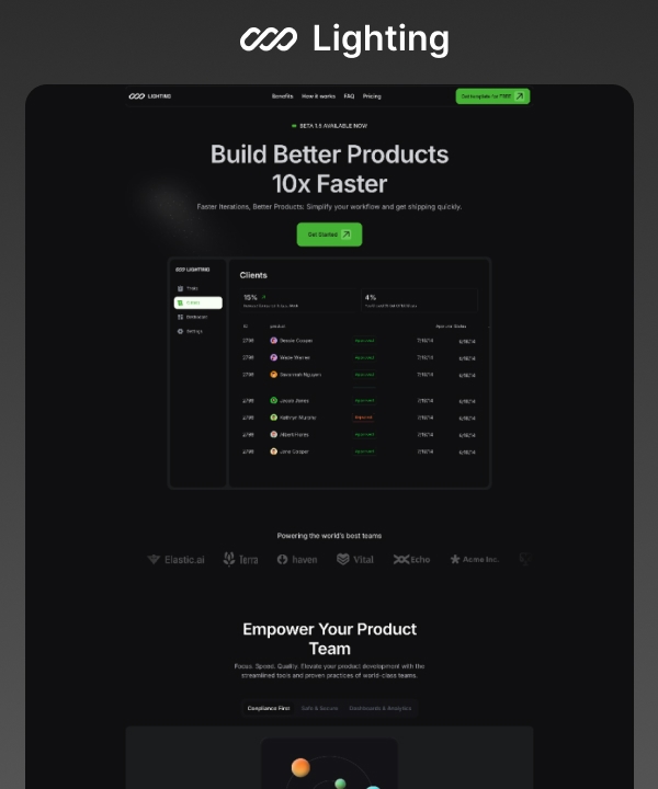 Screenshot of Lighting website