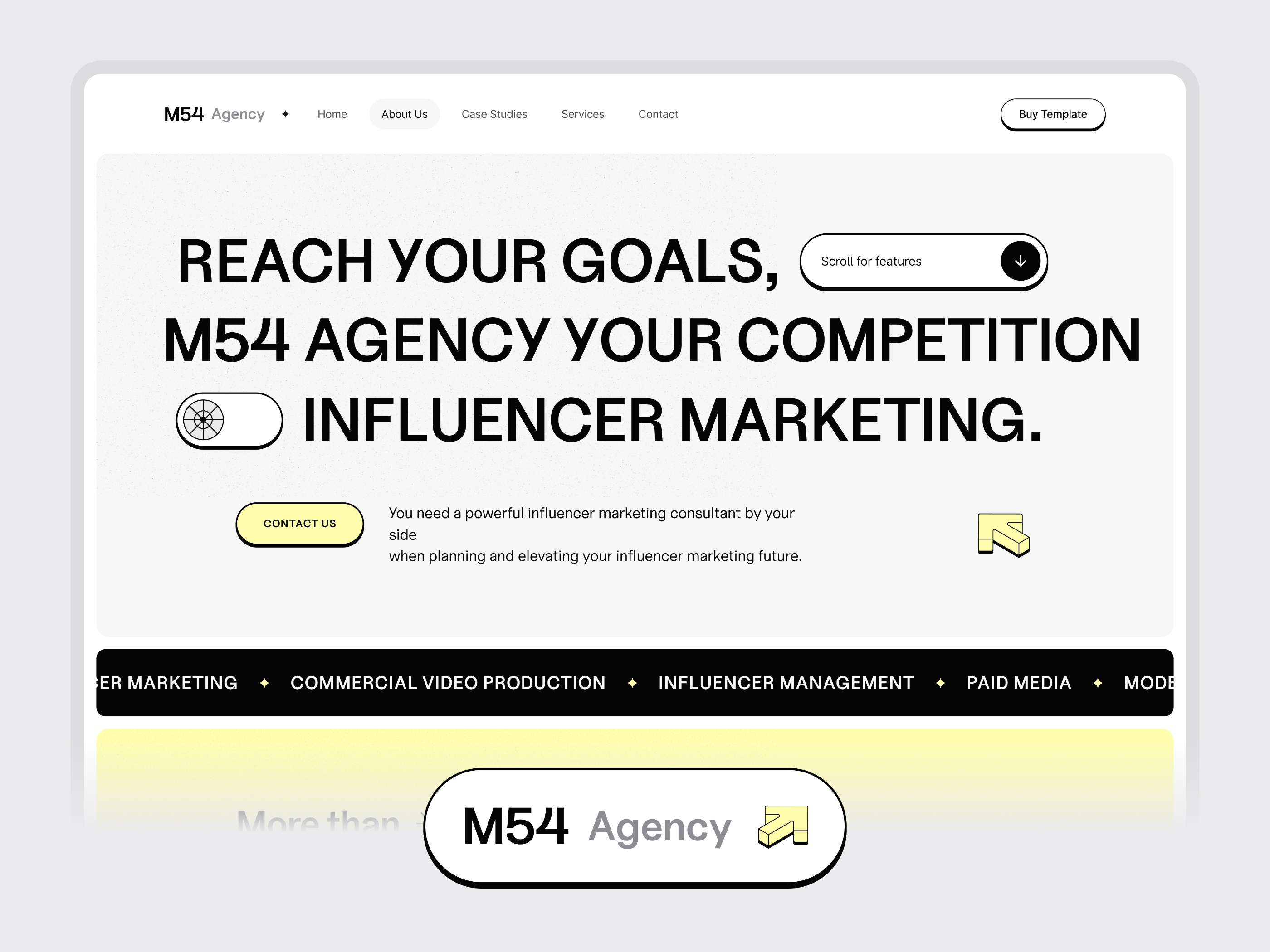 Screenshot of M54 agency template website