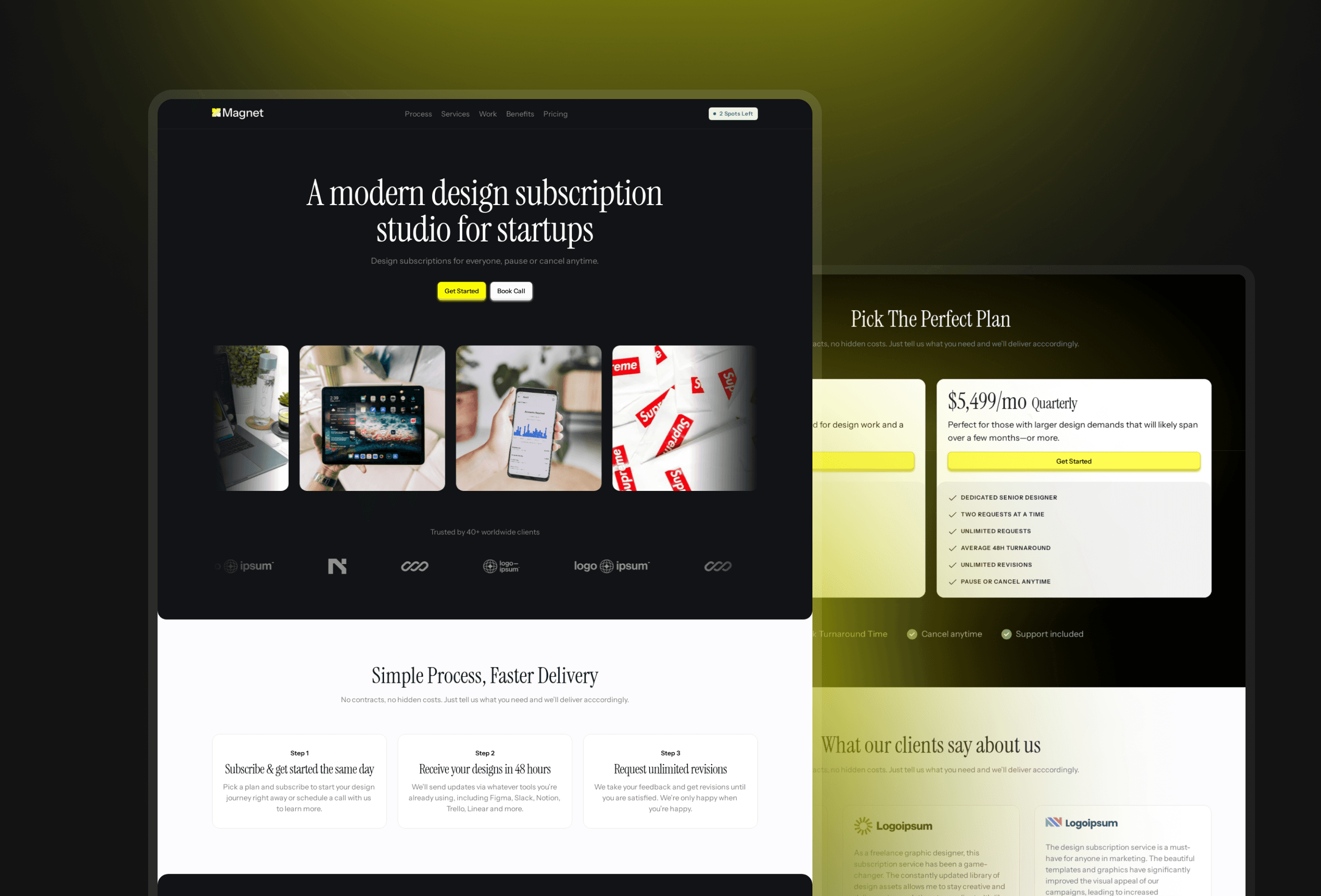 Screenshot of Magnet subscription productize agency template website