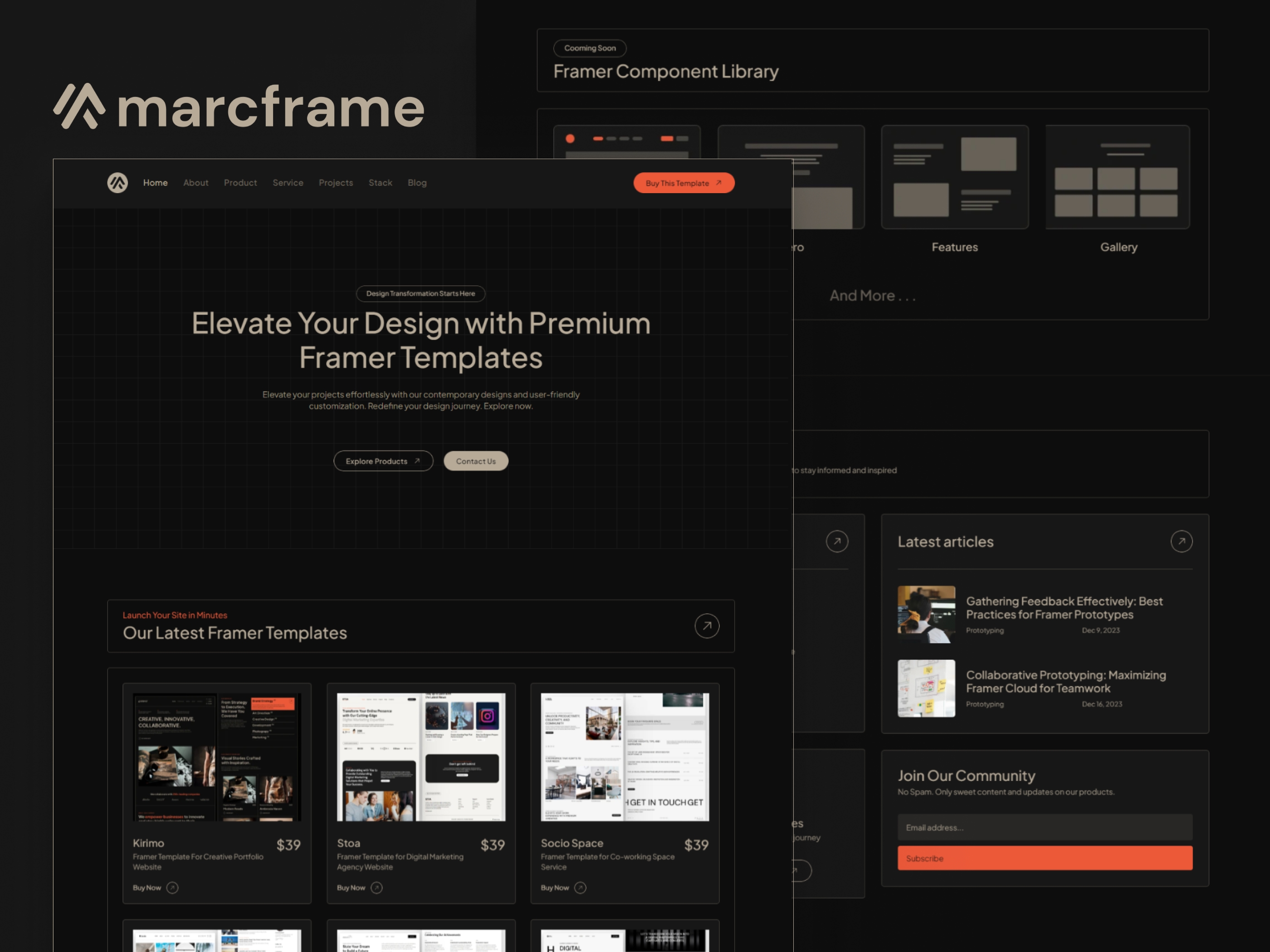 Screenshot of Marcframe portfolio and digital store website