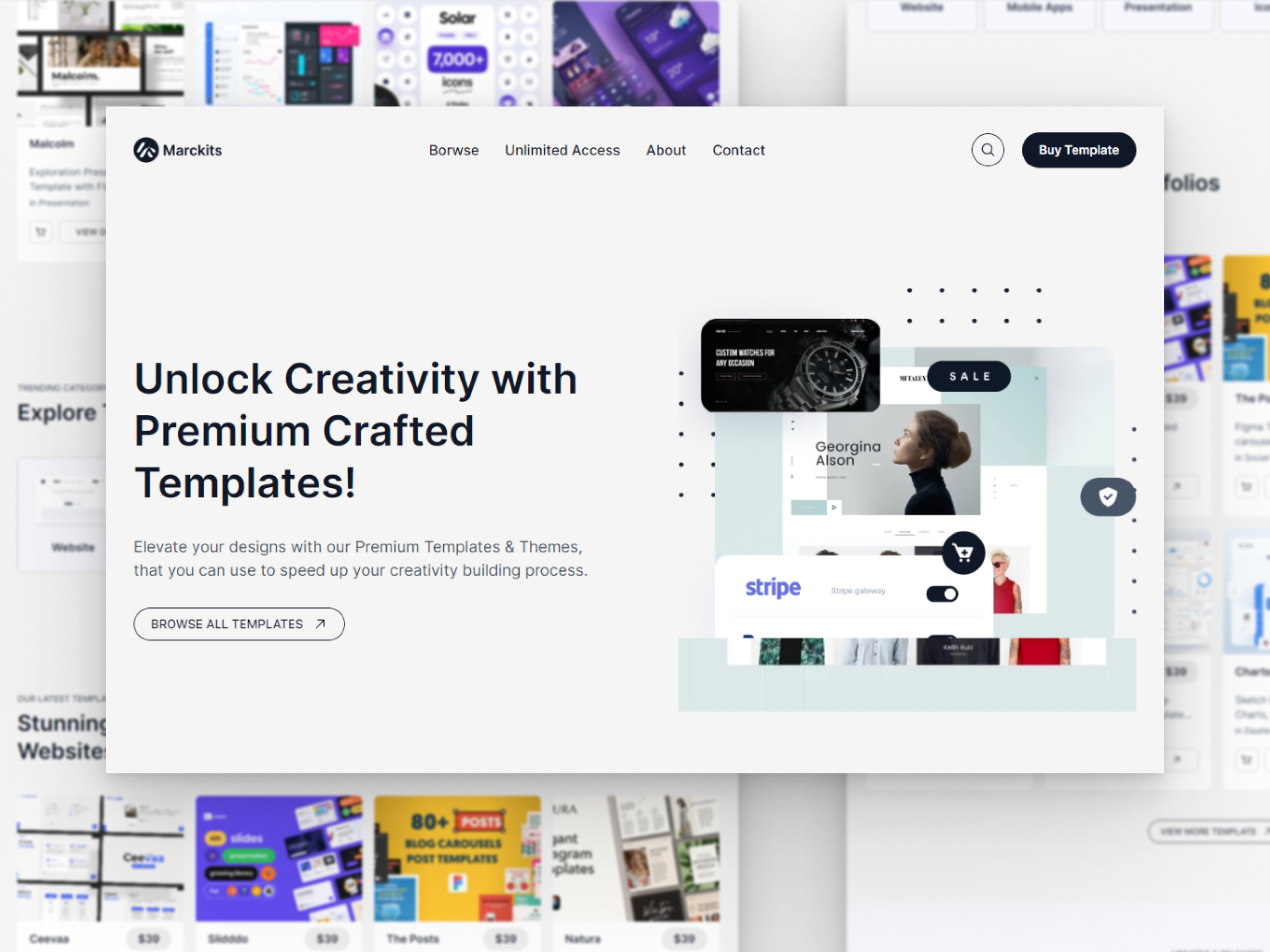 Screenshot of Marckits easy download digital products website