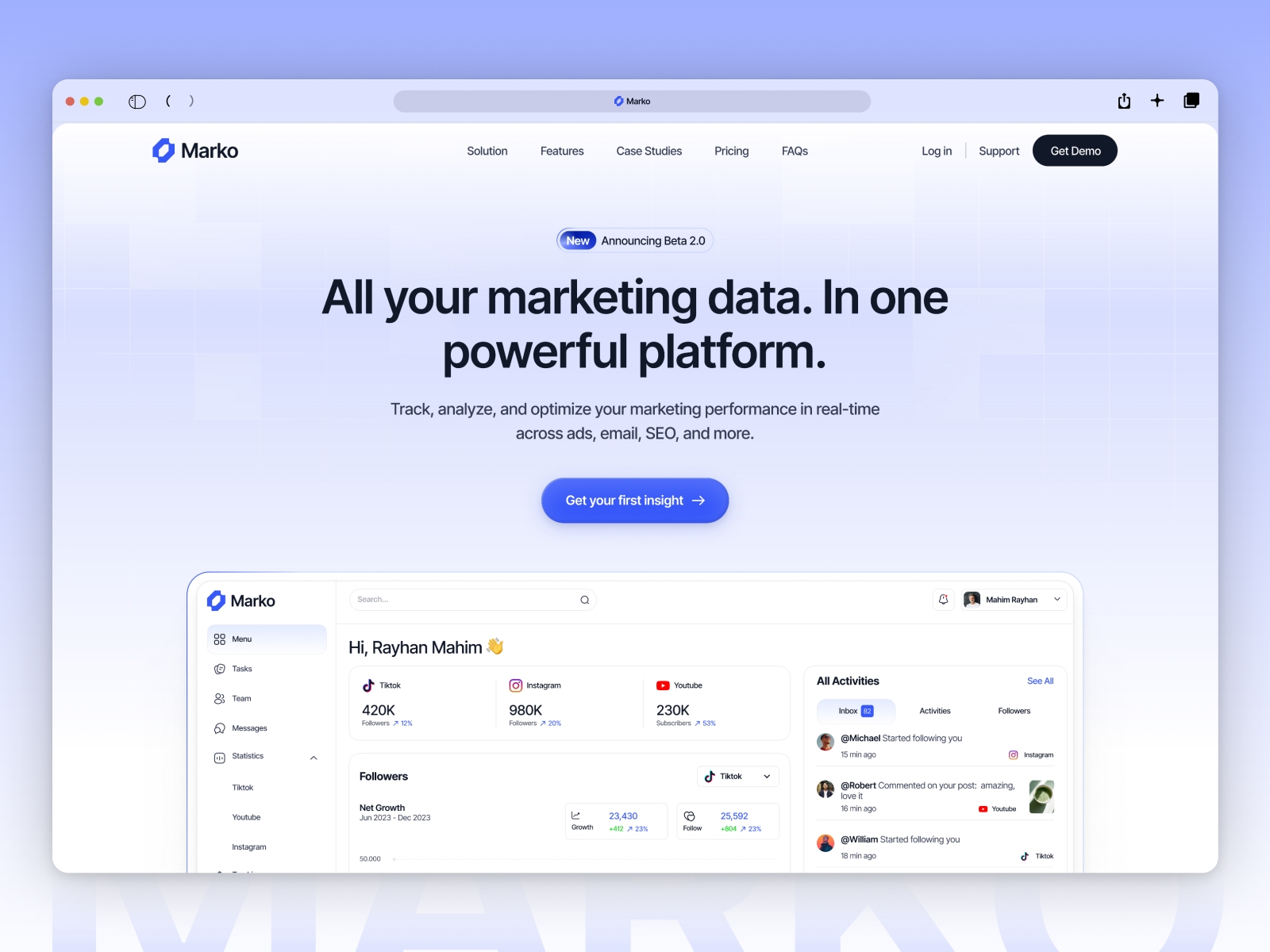 Screenshot of Markova website