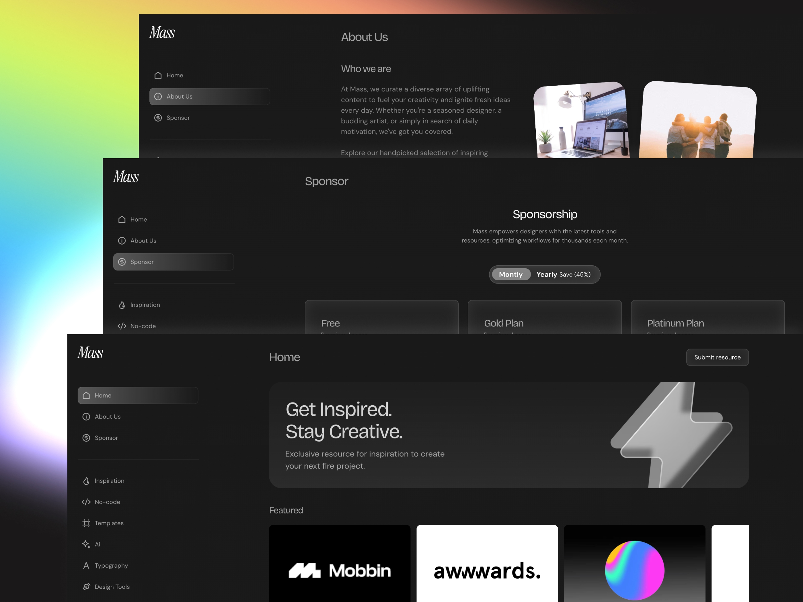 Screenshot of Mass website