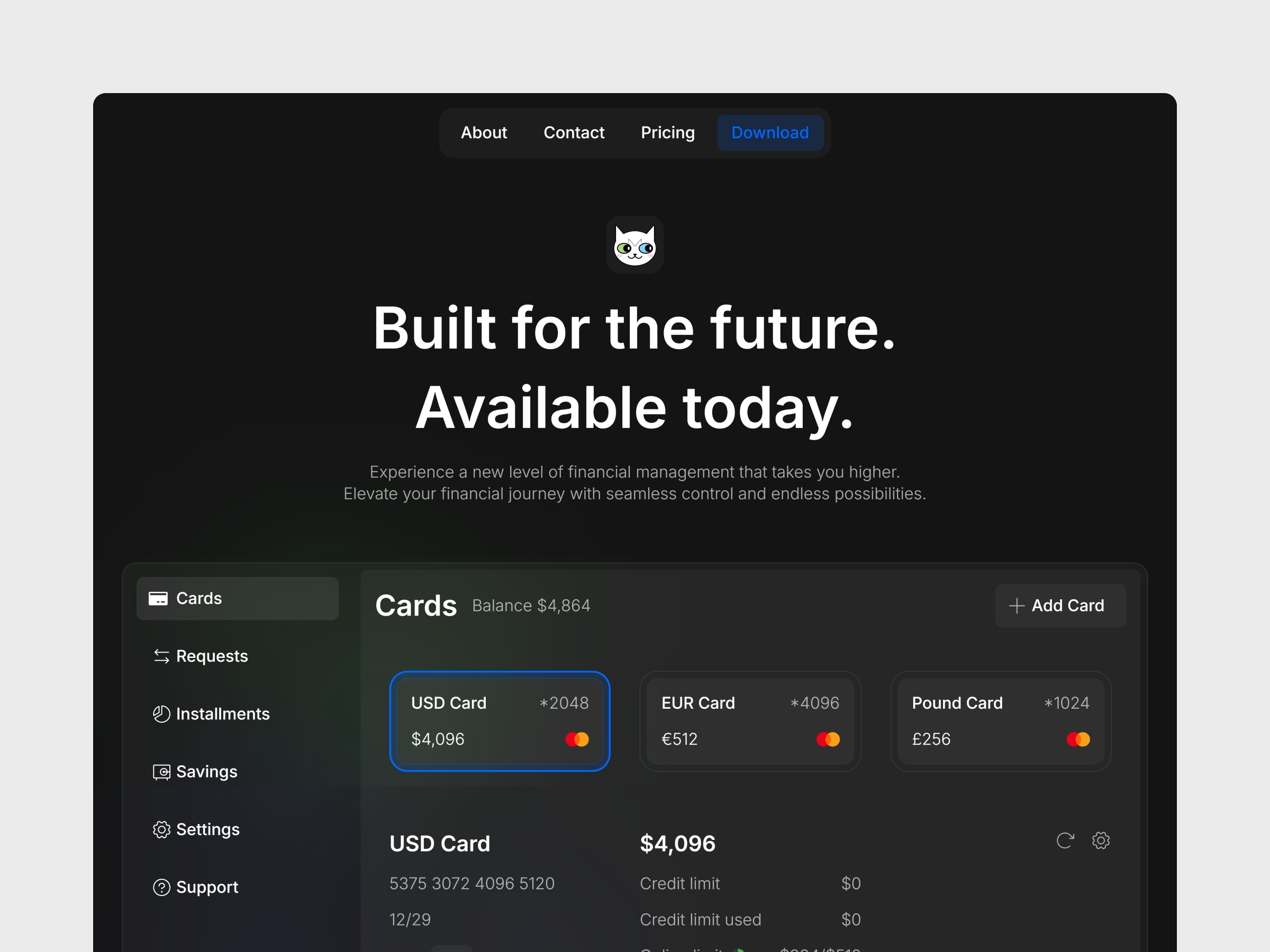 Screenshot of Meow website