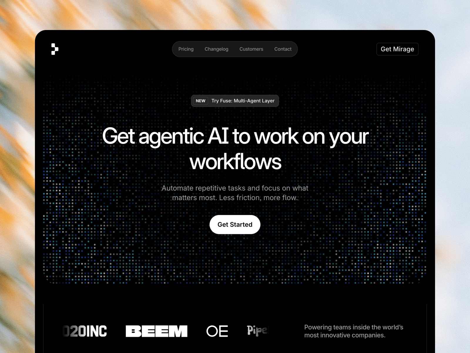 Screenshot of Mirage website