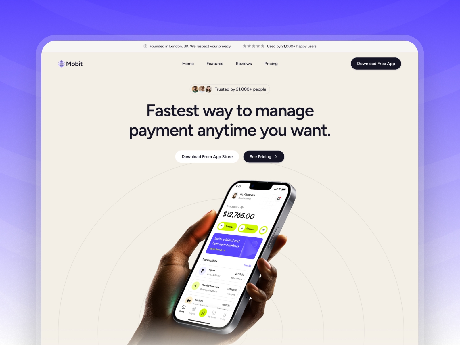 Screenshot of Mobit website