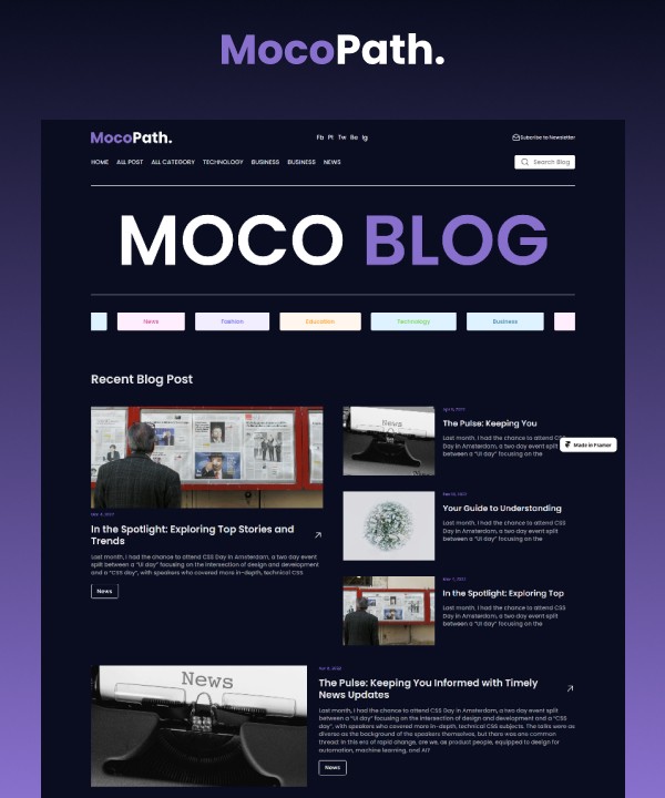 Screenshot 1 of Mocopath minimal blog magazine website