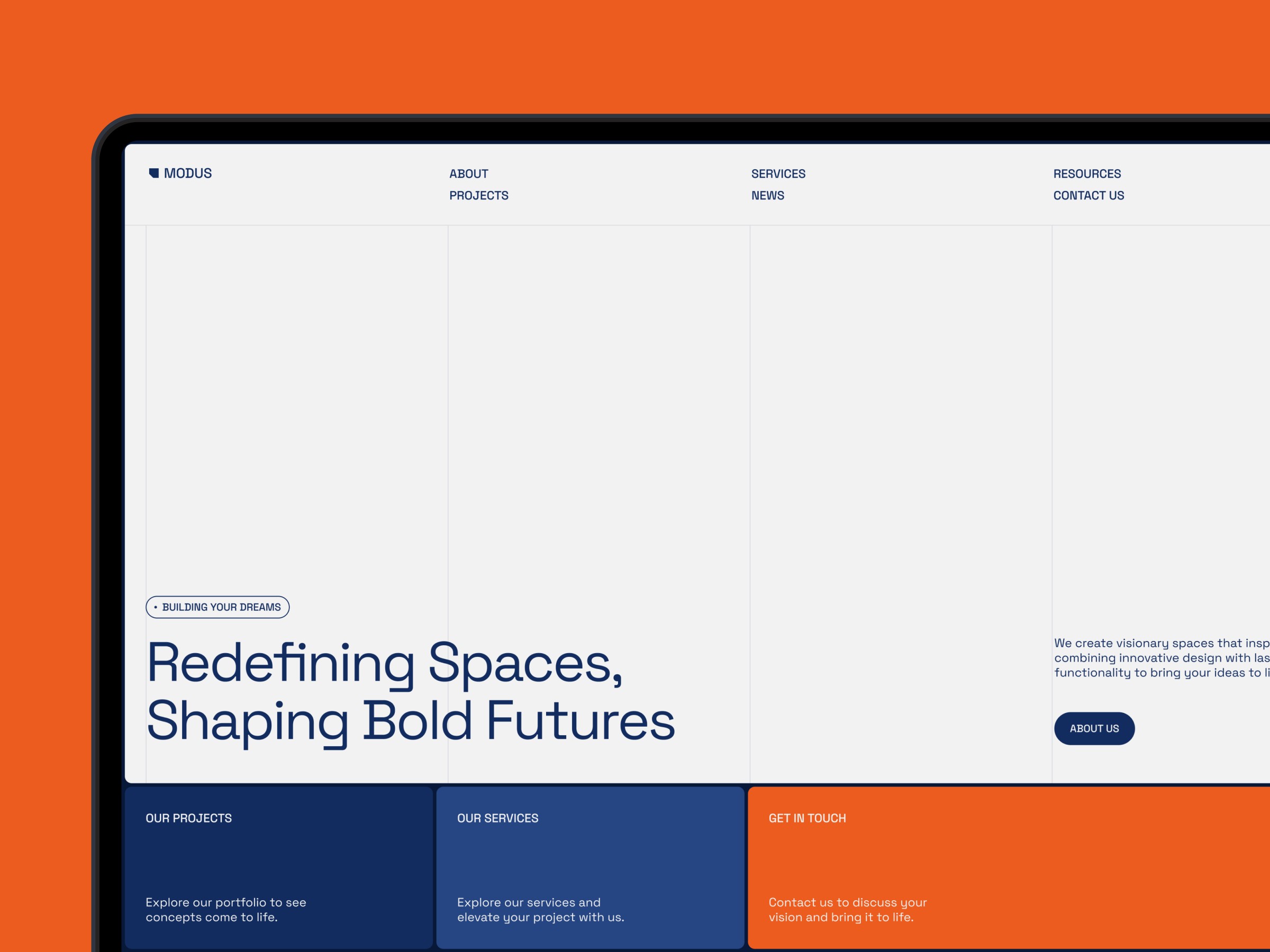 Screenshot of Modus website