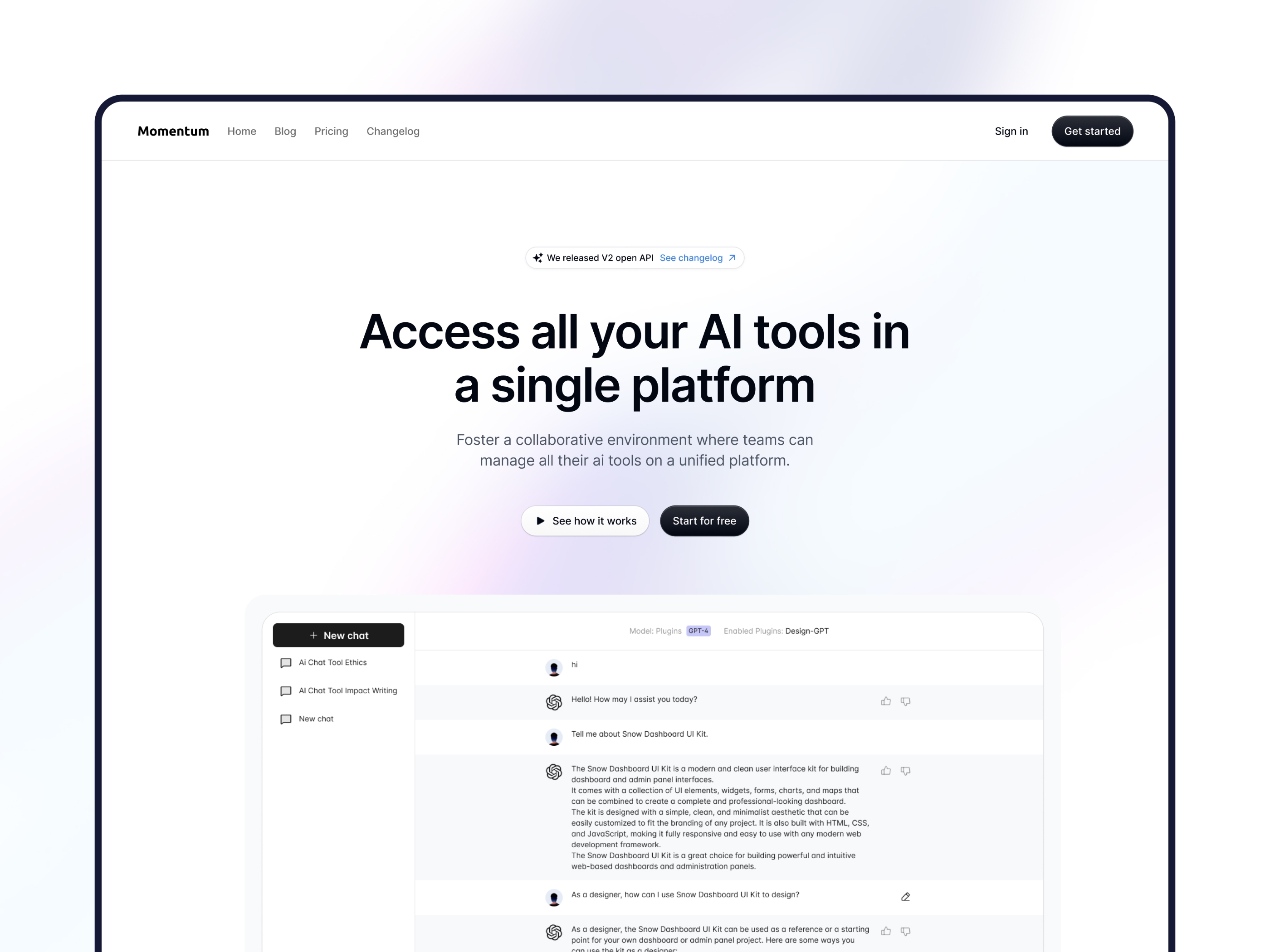 Screenshot of Momentum website
