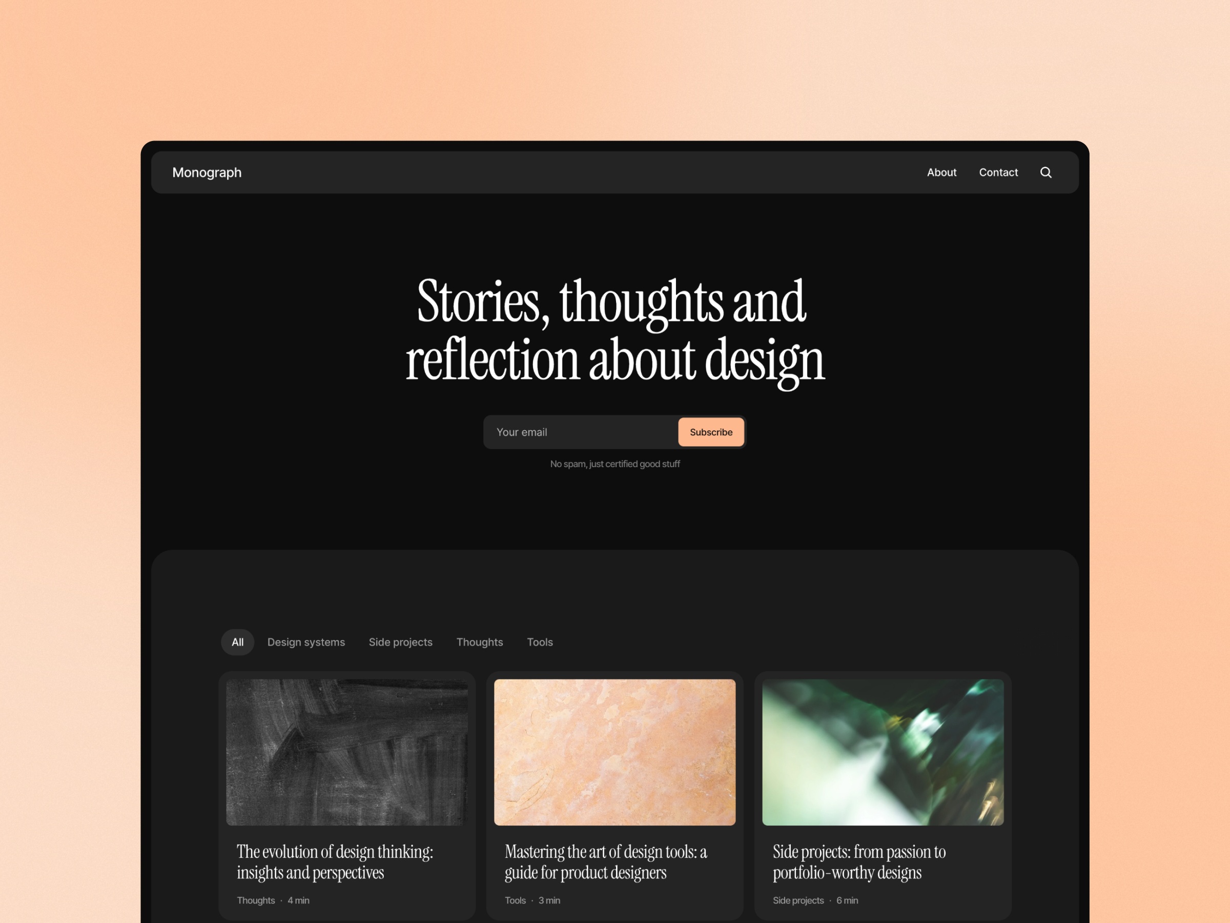 Screenshot of Monograph website