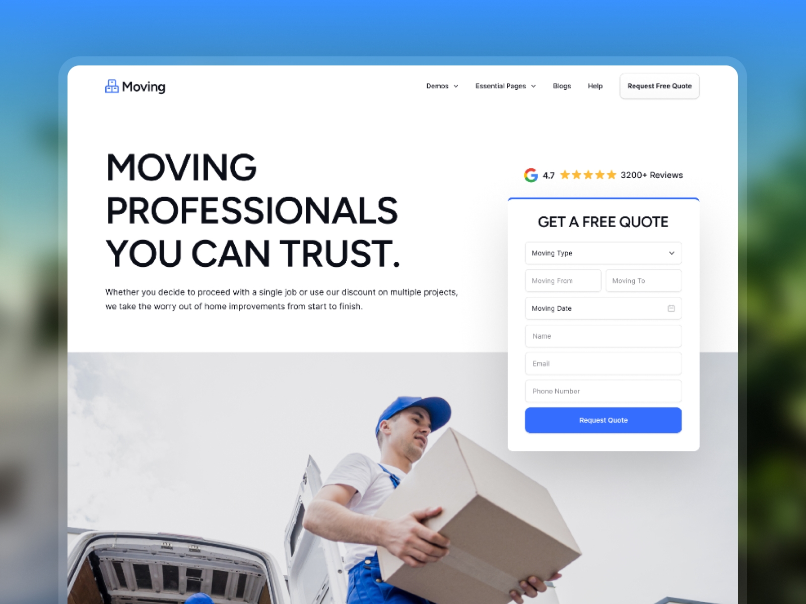 Screenshot of Mover website